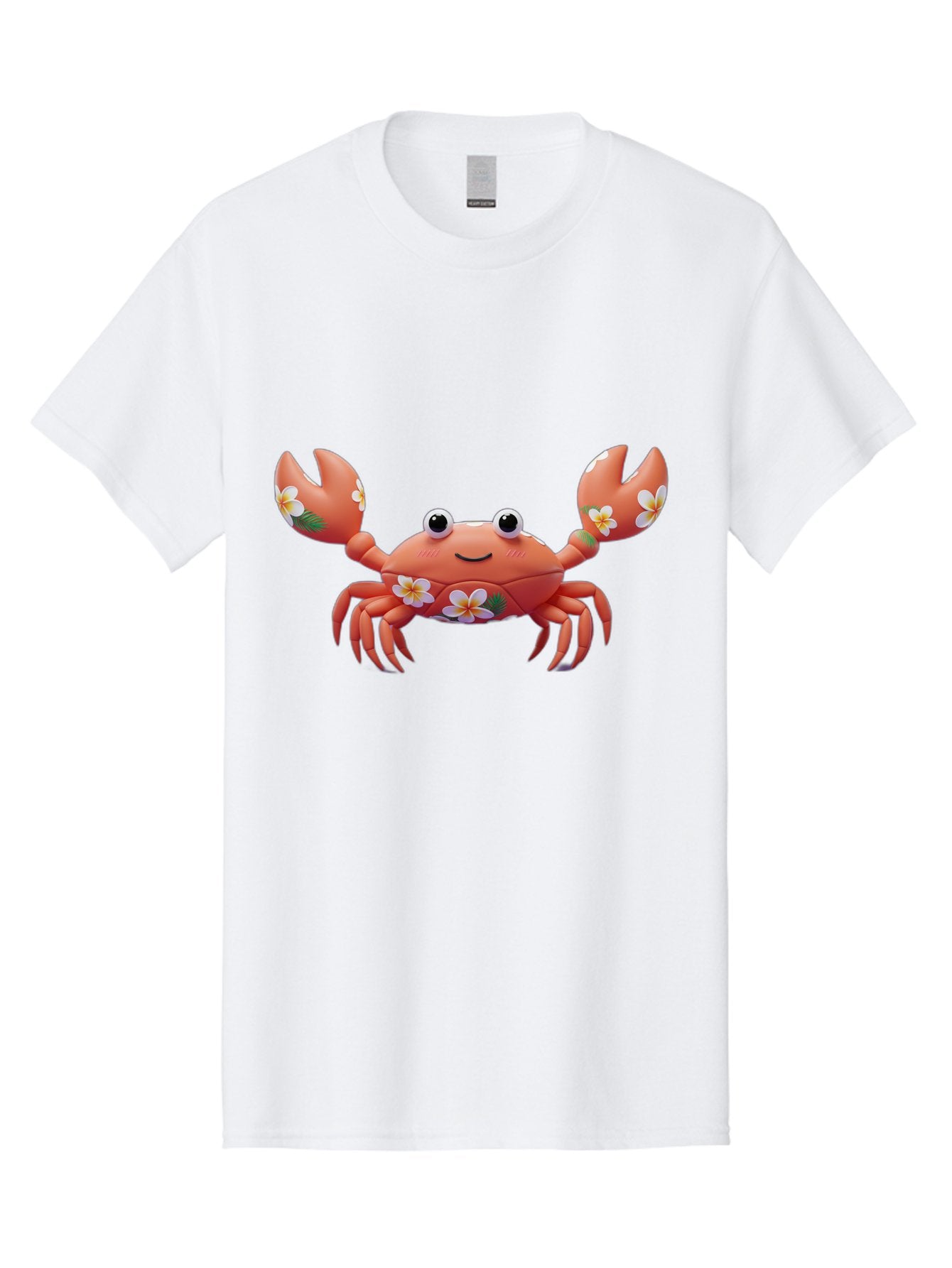 Crab-With-Flowers-1 Men'S Graphic Tee, 100% Cotton, Comfortable Casual Summer Wear, Machine Washable, Cartoon Crab, Floral Decoration, Orange Crustacean, Tropical Flowers, Smiling Face, Cute Design, Beach Theme, Island Vibes, Playful Character Bae164 14