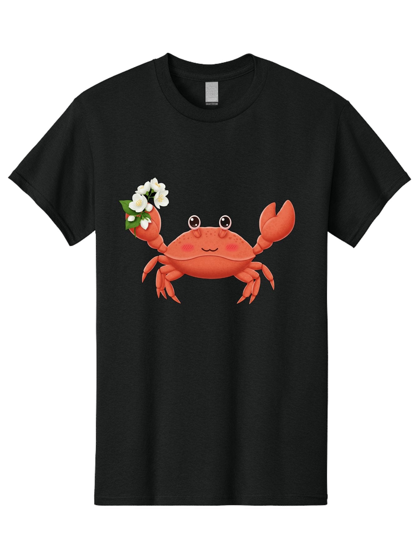 Crab-With-Flowers-2 Men'S Graphic Tee, 100% Cotton, Comfortable Casual Summer Wear, Machine Washable, Cartoon Crab, Pink Crustacean, White Flowers, Green Leaves, Playful Character, Cute Illustration, Kawaii Art, Smiling Crab, Floral Claw, Bae165 5