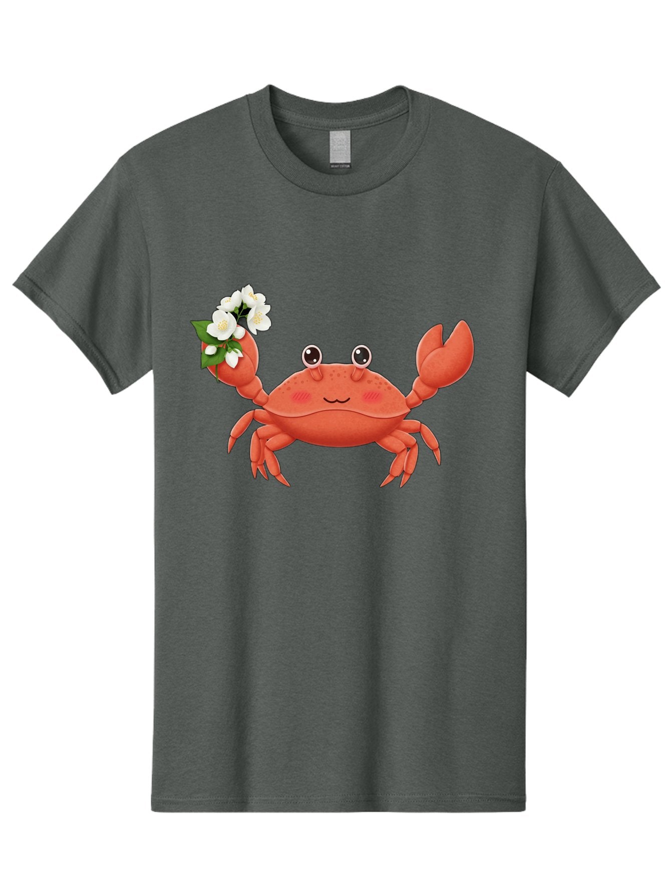 Crab-With-Flowers-2 Men'S Graphic Tee, 100% Cotton, Comfortable Casual Summer Wear, Machine Washable, Cartoon Crab, Pink Crustacean, White Flowers, Green Leaves, Playful Character, Cute Illustration, Kawaii Art, Smiling Crab, Floral Claw, Bae165 13