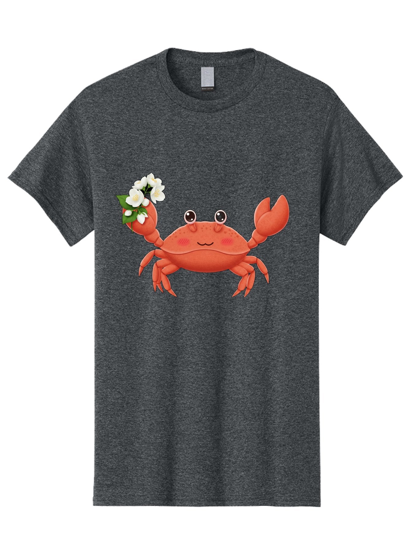 Crab-With-Flowers-2 Men'S Graphic Tee, 100% Cotton, Comfortable Casual Summer Wear, Machine Washable, Cartoon Crab, Pink Crustacean, White Flowers, Green Leaves, Playful Character, Cute Illustration, Kawaii Art, Smiling Crab, Floral Claw, Bae165 4