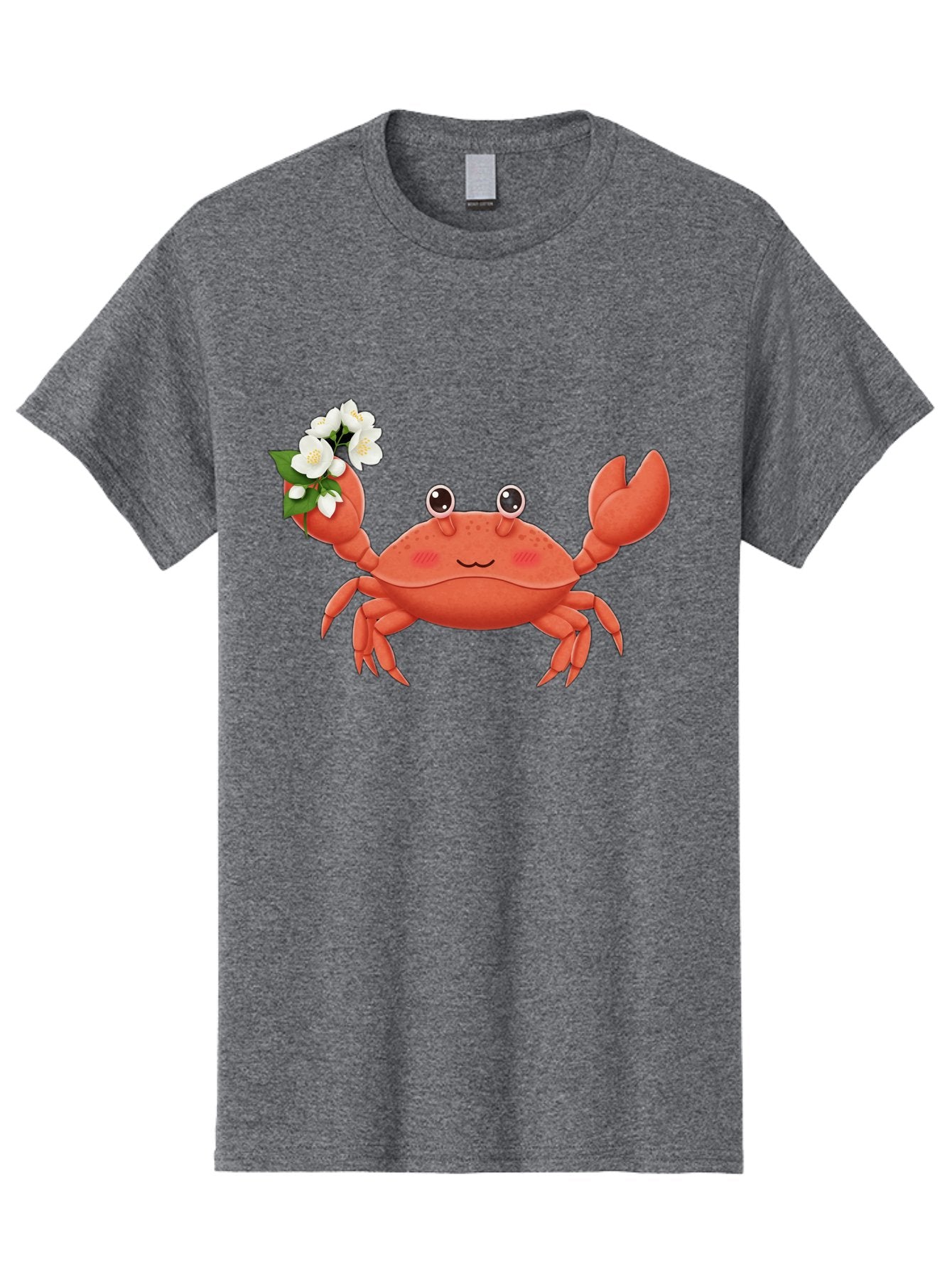 Crab-With-Flowers-2 Men'S Graphic Tee, 100% Cotton, Comfortable Casual Summer Wear, Machine Washable, Cartoon Crab, Pink Crustacean, White Flowers, Green Leaves, Playful Character, Cute Illustration, Kawaii Art, Smiling Crab, Floral Claw, Bae165 6