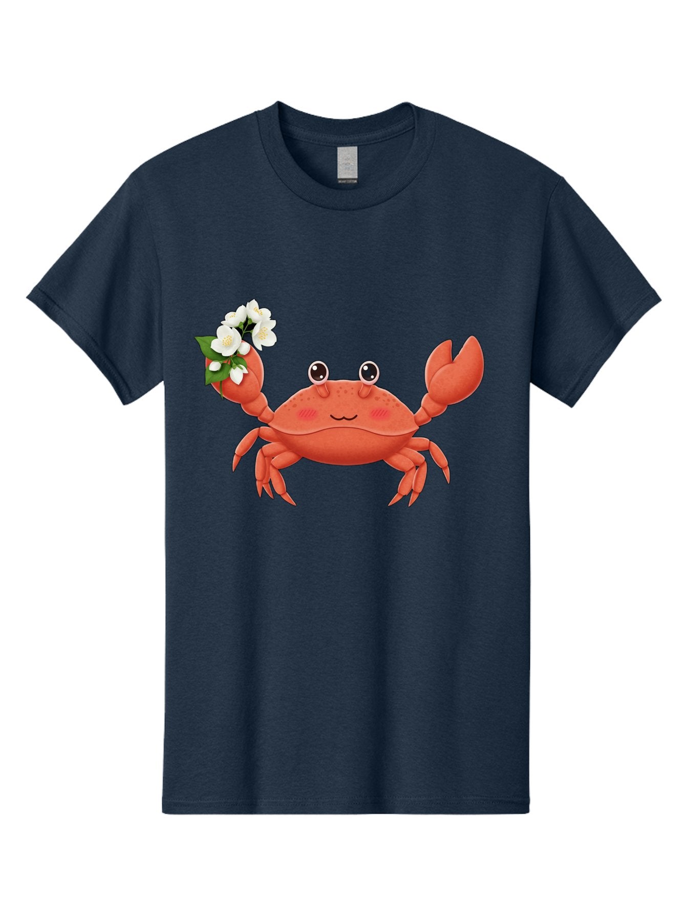 Crab-With-Flowers-2 Men'S Graphic Tee, 100% Cotton, Comfortable Casual Summer Wear, Machine Washable, Cartoon Crab, Pink Crustacean, White Flowers, Green Leaves, Playful Character, Cute Illustration, Kawaii Art, Smiling Crab, Floral Claw, Bae165 8