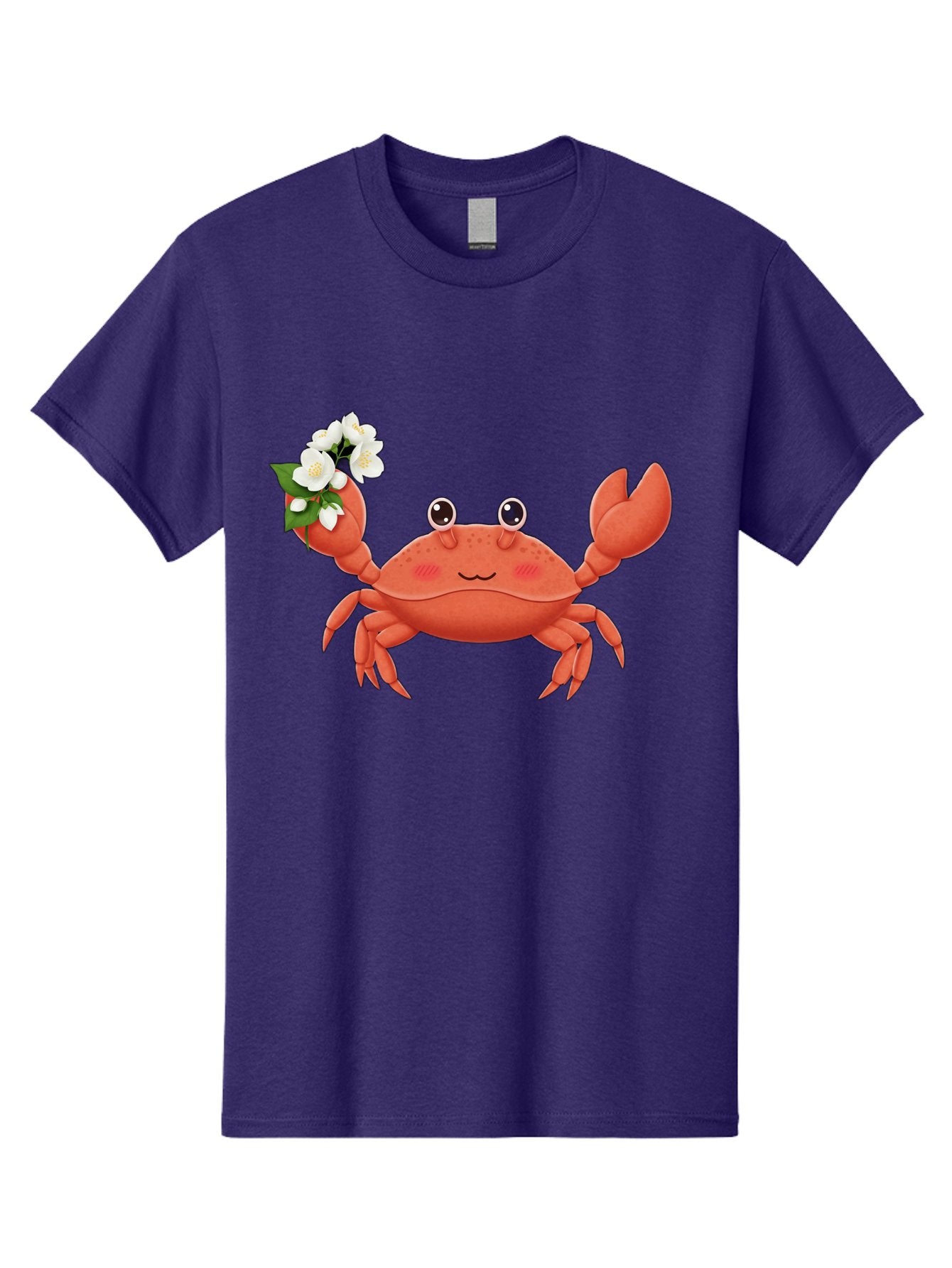 Crab-With-Flowers-2 Men'S Graphic Tee, 100% Cotton, Comfortable Casual Summer Wear, Machine Washable, Cartoon Crab, Pink Crustacean, White Flowers, Green Leaves, Playful Character, Cute Illustration, Kawaii Art, Smiling Crab, Floral Claw, Bae165 7