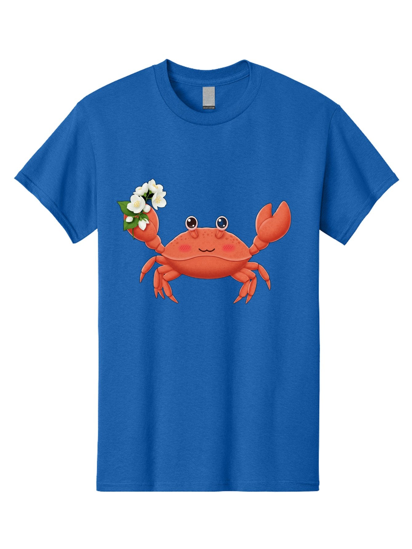 Crab-With-Flowers-2 Men'S Graphic Tee, 100% Cotton, Comfortable Casual Summer Wear, Machine Washable, Cartoon Crab, Pink Crustacean, White Flowers, Green Leaves, Playful Character, Cute Illustration, Kawaii Art, Smiling Crab, Floral Claw, Bae165 14