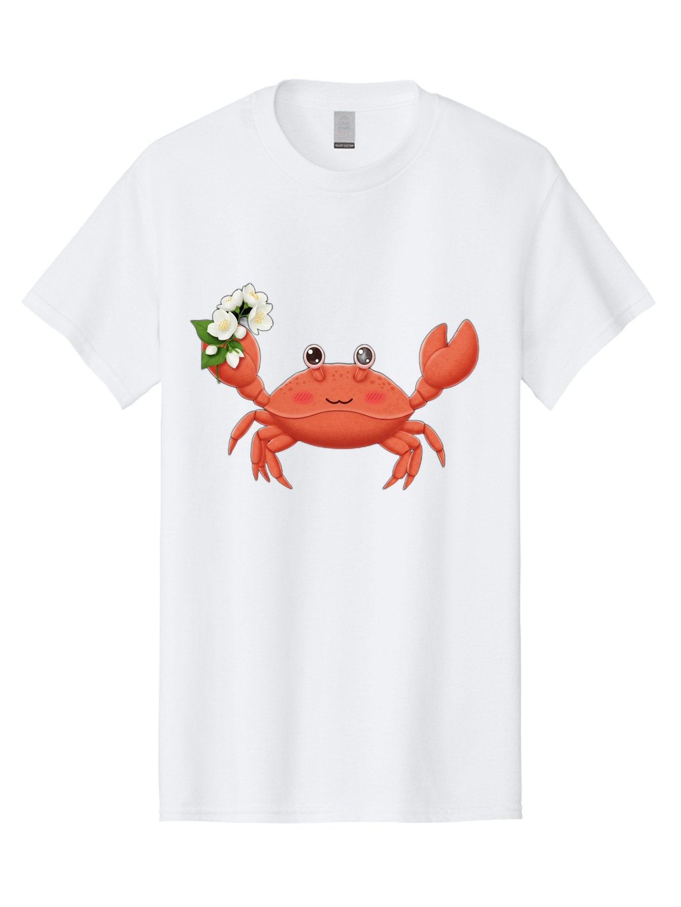 Crab-With-Flowers-2 Men'S Graphic Tee, 100% Cotton, Comfortable Casual Summer Wear, Machine Washable, Cartoon Crab, Pink Crustacean, White Flowers, Green Leaves, Playful Character, Cute Illustration, Kawaii Art, Smiling Crab, Floral Claw, Bae165 11