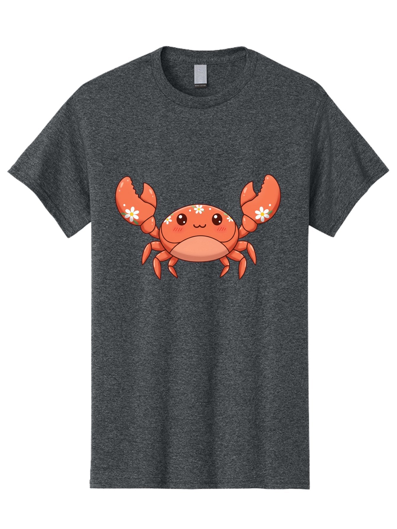 Crab-With-Flowers Men'S Graphic Tee, 100% Cotton, Comfortable Casual Summer Wear, Machine Washable, Cartoon Crab, Orange Crustacean, White Flowers, Cute Crustacean, Kawaii Art, Crab Illustration, Digital Artwork, Charming Character Bae166 8
