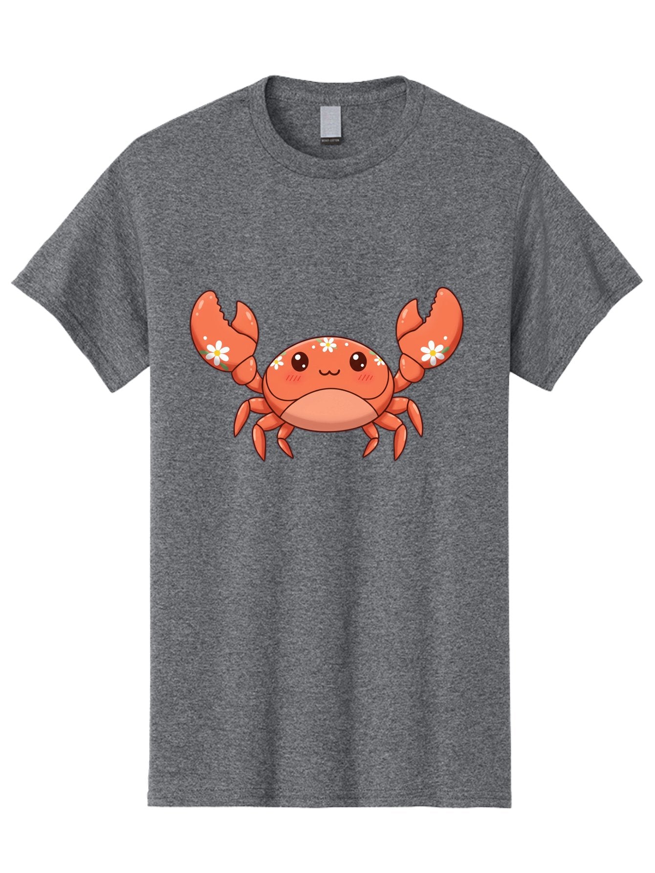 Crab-With-Flowers Men'S Graphic Tee, 100% Cotton, Comfortable Casual Summer Wear, Machine Washable, Cartoon Crab, Orange Crustacean, White Flowers, Cute Crustacean, Kawaii Art, Crab Illustration, Digital Artwork, Charming Character Bae166 9