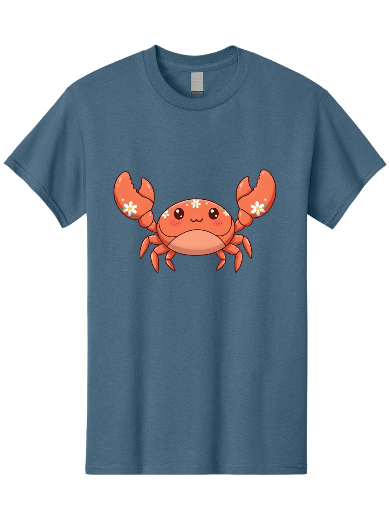 Crab-With-Flowers Men'S Graphic Tee, 100% Cotton, Comfortable Casual Summer Wear, Machine Washable, Cartoon Crab, Orange Crustacean, White Flowers, Cute Crustacean, Kawaii Art, Crab Illustration, Digital Artwork, Charming Character Bae166 15