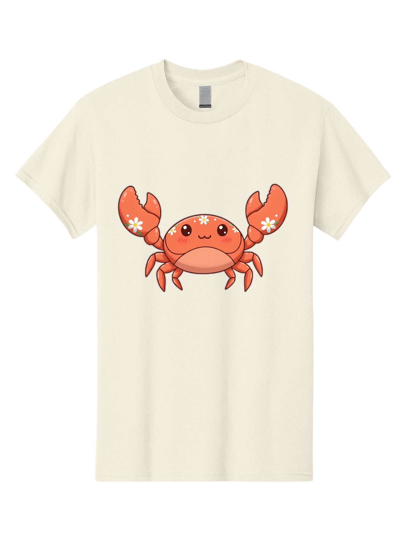 Crab-With-Flowers Men'S Graphic Tee, 100% Cotton, Comfortable Casual Summer Wear, Machine Washable, Cartoon Crab, Orange Crustacean, White Flowers, Cute Crustacean, Kawaii Art, Crab Illustration, Digital Artwork, Charming Character Bae166 4