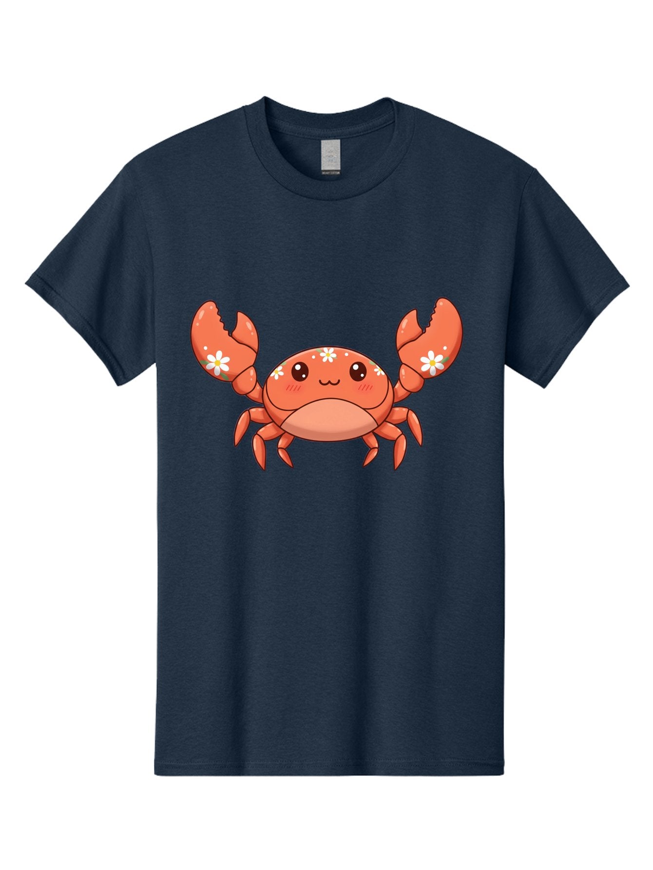 Crab-With-Flowers Men'S Graphic Tee, 100% Cotton, Comfortable Casual Summer Wear, Machine Washable, Cartoon Crab, Orange Crustacean, White Flowers, Cute Crustacean, Kawaii Art, Crab Illustration, Digital Artwork, Charming Character Bae166 11