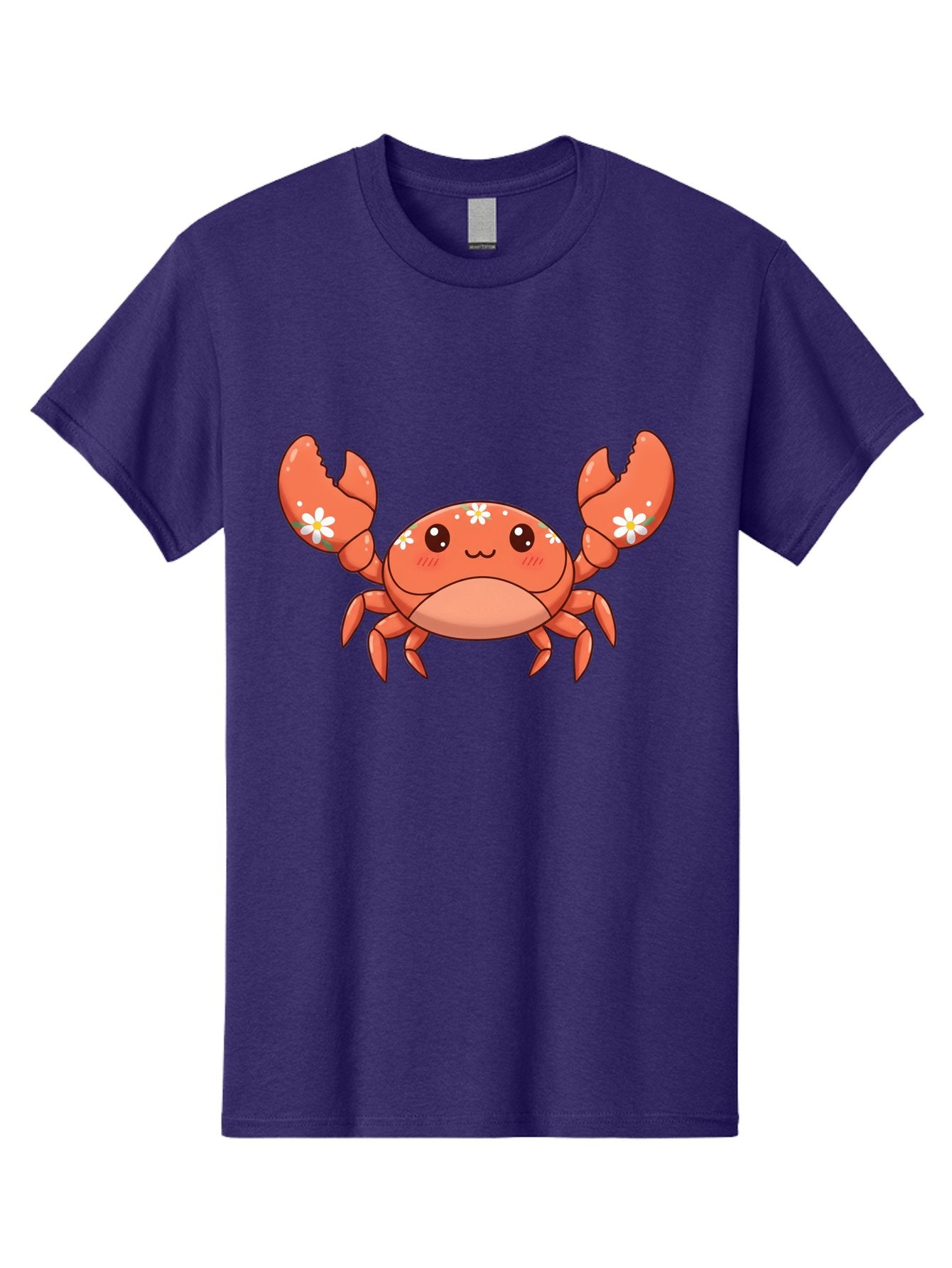 Crab-With-Flowers Men'S Graphic Tee, 100% Cotton, Comfortable Casual Summer Wear, Machine Washable, Cartoon Crab, Orange Crustacean, White Flowers, Cute Crustacean, Kawaii Art, Crab Illustration, Digital Artwork, Charming Character Bae166 5