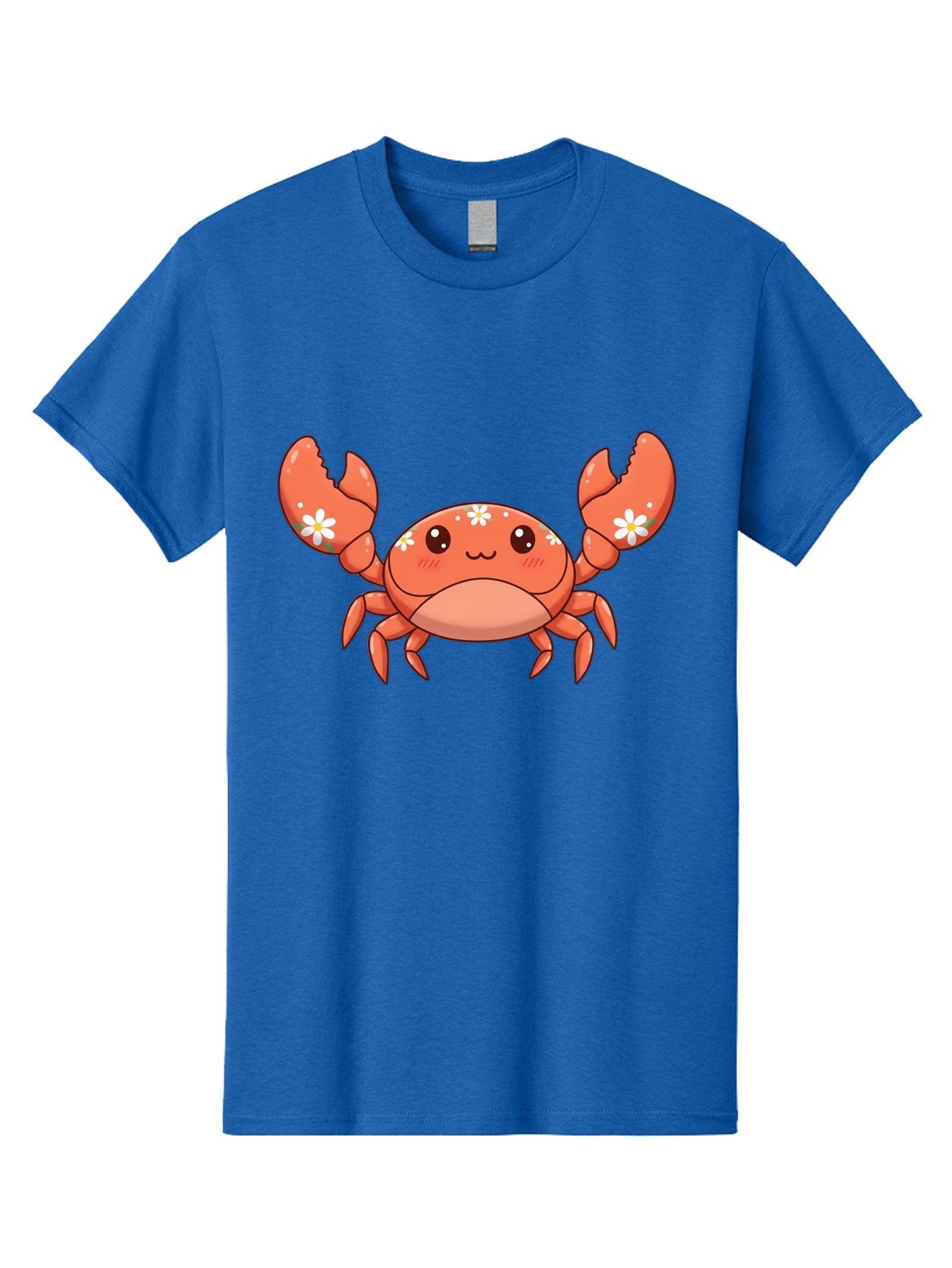 Crab-With-Flowers Men'S Graphic Tee, 100% Cotton, Comfortable Casual Summer Wear, Machine Washable, Cartoon Crab, Orange Crustacean, White Flowers, Cute Crustacean, Kawaii Art, Crab Illustration, Digital Artwork, Charming Character Bae166 12