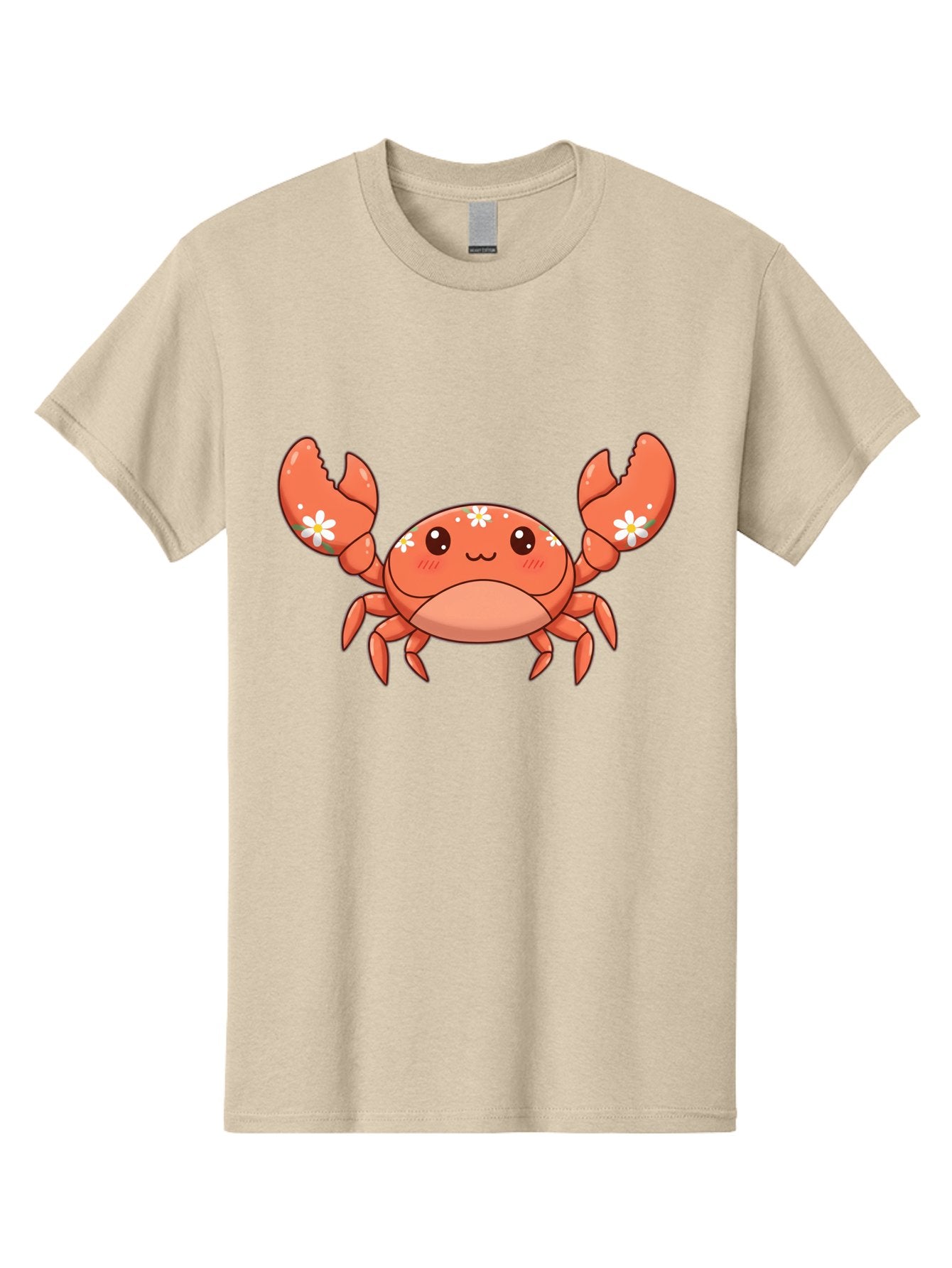 Crab-With-Flowers Men'S Graphic Tee, 100% Cotton, Comfortable Casual Summer Wear, Machine Washable, Cartoon Crab, Orange Crustacean, White Flowers, Cute Crustacean, Kawaii Art, Crab Illustration, Digital Artwork, Charming Character Bae166 7