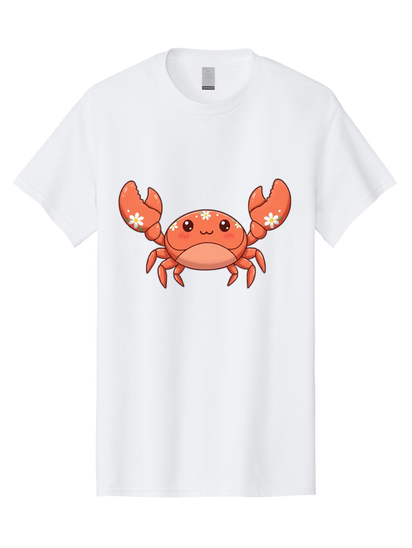 Crab-With-Flowers Men'S Graphic Tee, 100% Cotton, Comfortable Casual Summer Wear, Machine Washable, Cartoon Crab, Orange Crustacean, White Flowers, Cute Crustacean, Kawaii Art, Crab Illustration, Digital Artwork, Charming Character Bae166