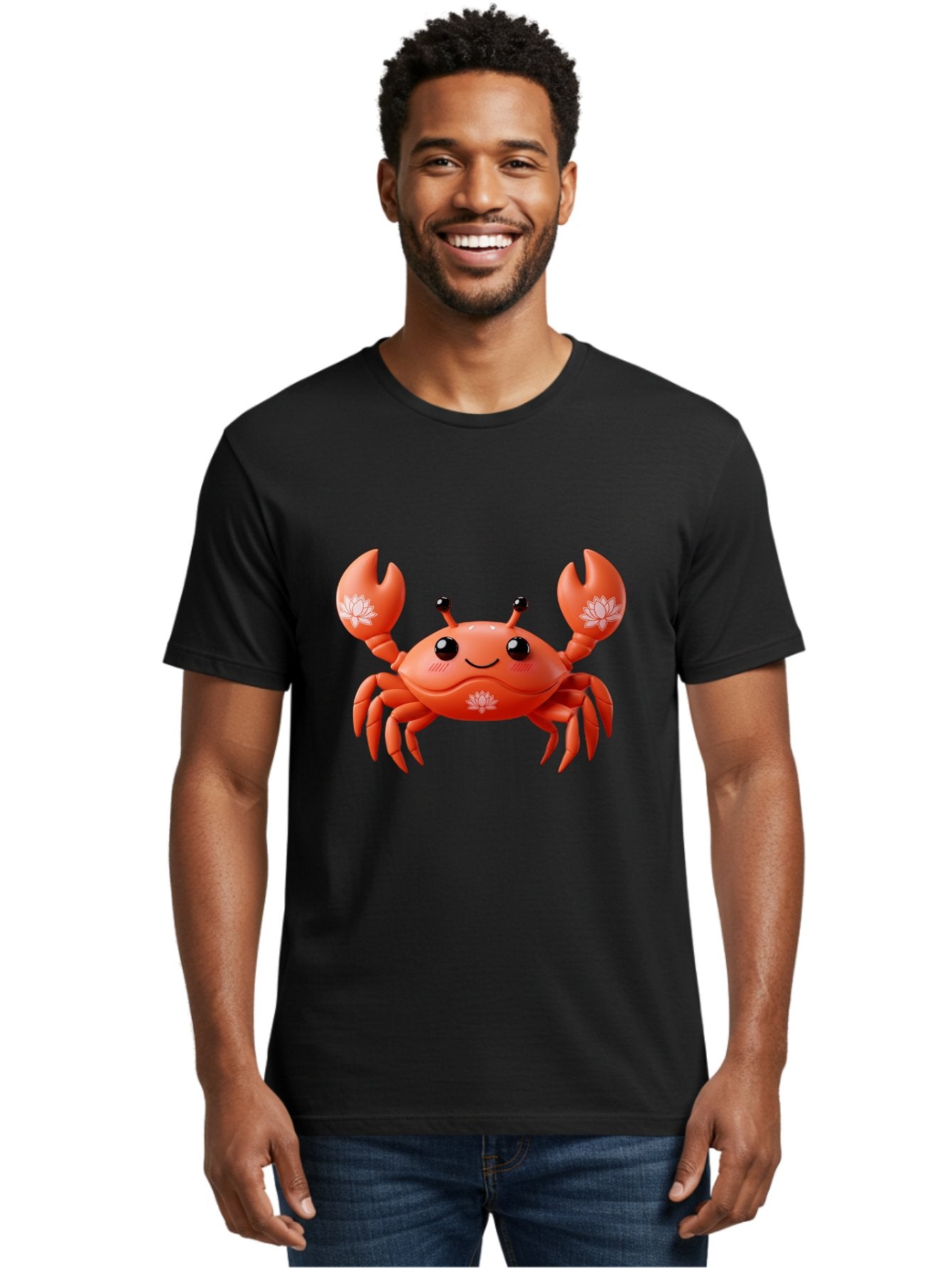 Crab Men'S Graphic Tee, 100% Cotton, Comfortable Casual Summer Wear, Machine Washable, Smiling Crab, Lotus Flower Designs, Cartoon Crustacean, Orange Shellfish, Kawaii Character, Digital Illustration, Sea Creature, Cheerful Animal, Bae167 29