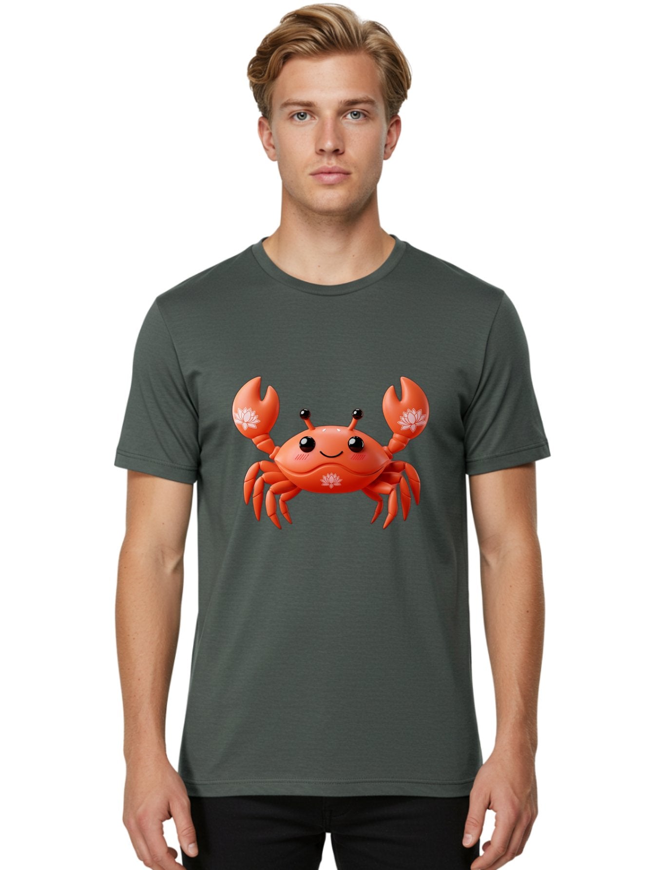 Crab Men'S Graphic Tee, 100% Cotton, Comfortable Casual Summer Wear, Machine Washable, Smiling Crab, Lotus Flower Designs, Cartoon Crustacean, Orange Shellfish, Kawaii Character, Digital Illustration, Sea Creature, Cheerful Animal, Bae167 19
