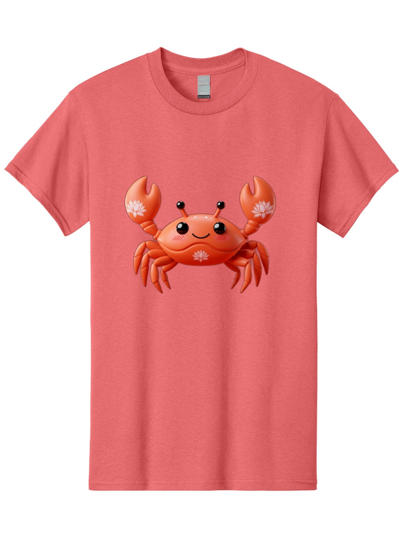 Crab Men'S Graphic Tee, 100% Cotton, Comfortable Casual Summer Wear, Machine Washable, Smiling Crab, Lotus Flower Designs, Cartoon Crustacean, Orange Shellfish, Kawaii Character, Digital Illustration, Sea Creature, Cheerful Animal, Bae167 6