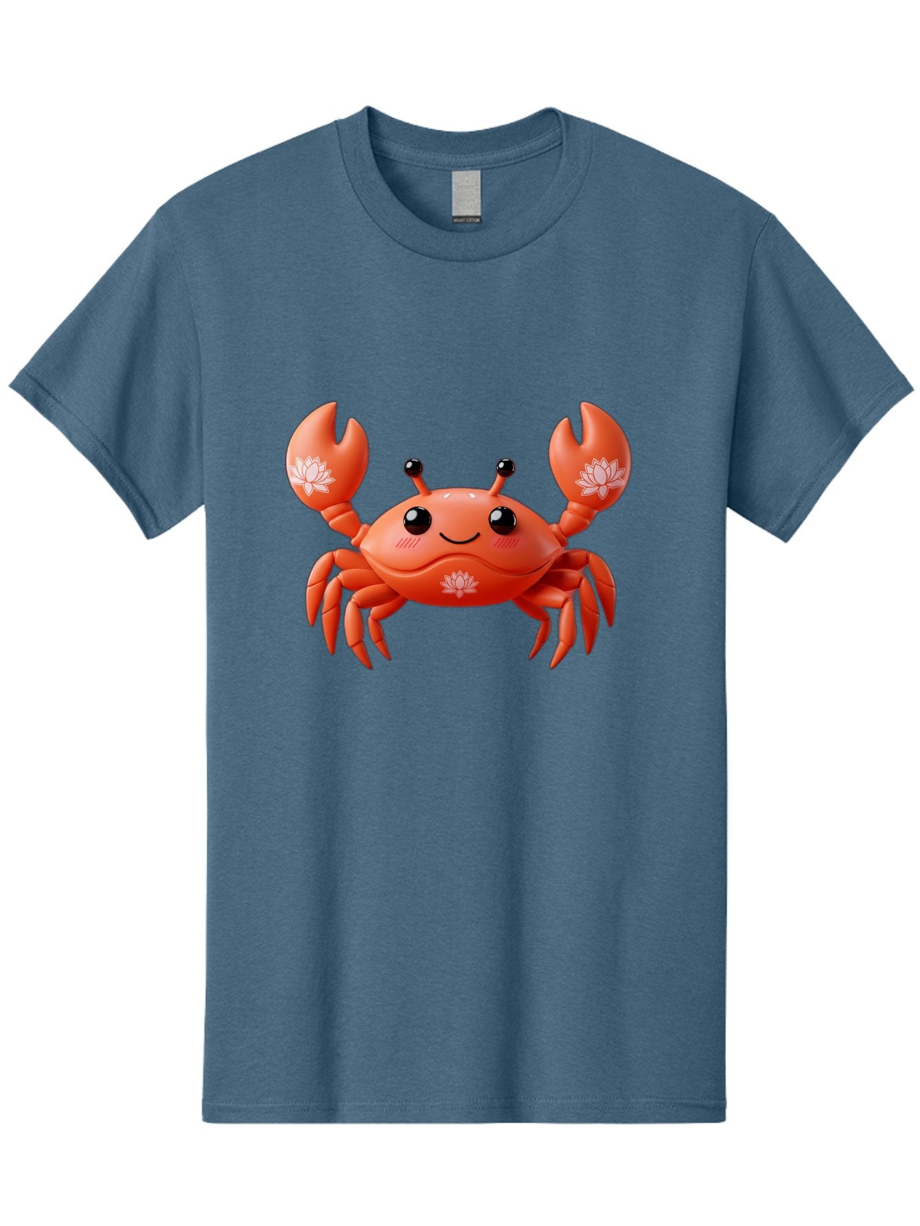 Crab Men'S Graphic Tee, 100% Cotton, Comfortable Casual Summer Wear, Machine Washable, Smiling Crab, Lotus Flower Designs, Cartoon Crustacean, Orange Shellfish, Kawaii Character, Digital Illustration, Sea Creature, Cheerful Animal, Bae167 9