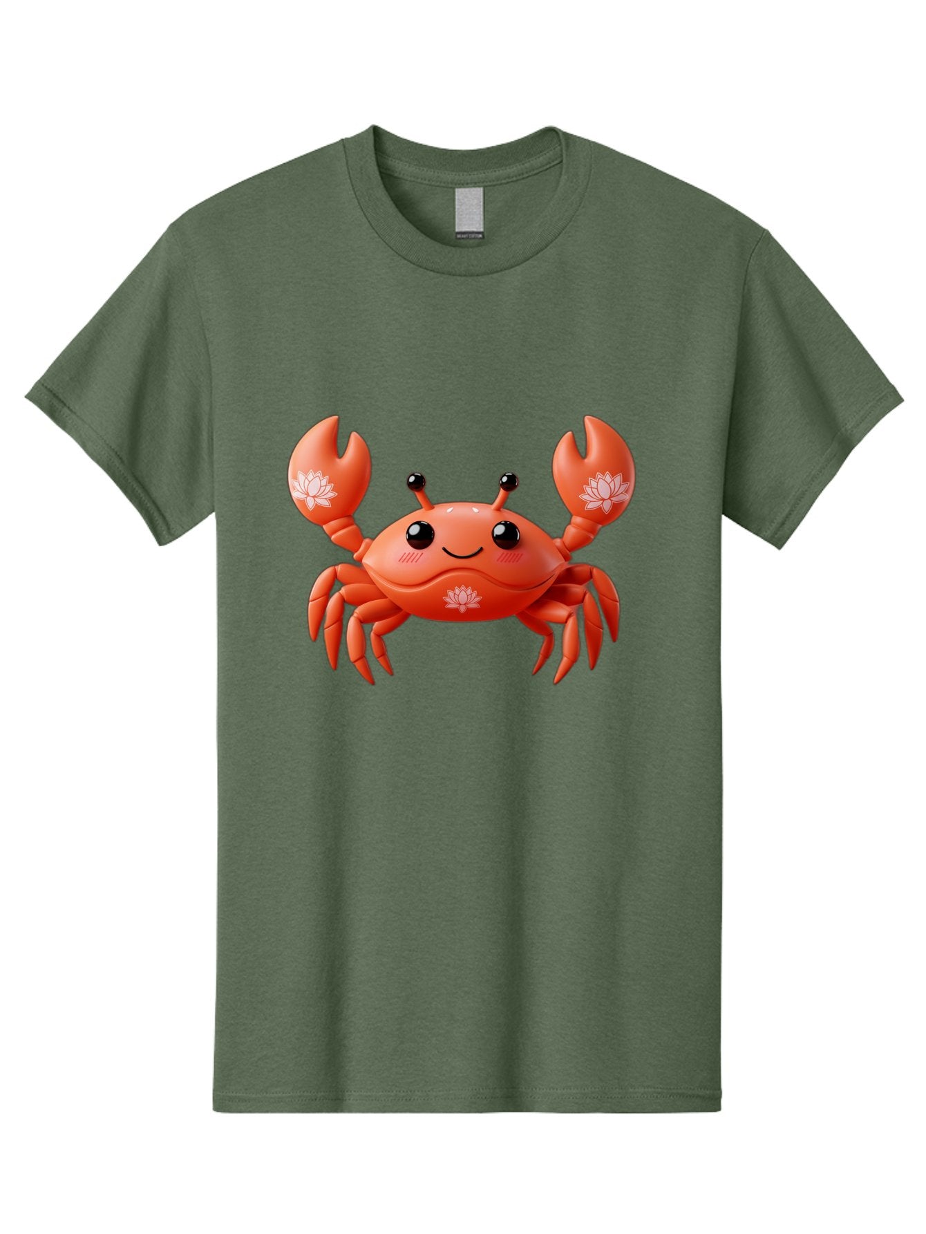 Crab Men'S Graphic Tee, 100% Cotton, Comfortable Casual Summer Wear, Machine Washable, Smiling Crab, Lotus Flower Designs, Cartoon Crustacean, Orange Shellfish, Kawaii Character, Digital Illustration, Sea Creature, Cheerful Animal, Bae167 7