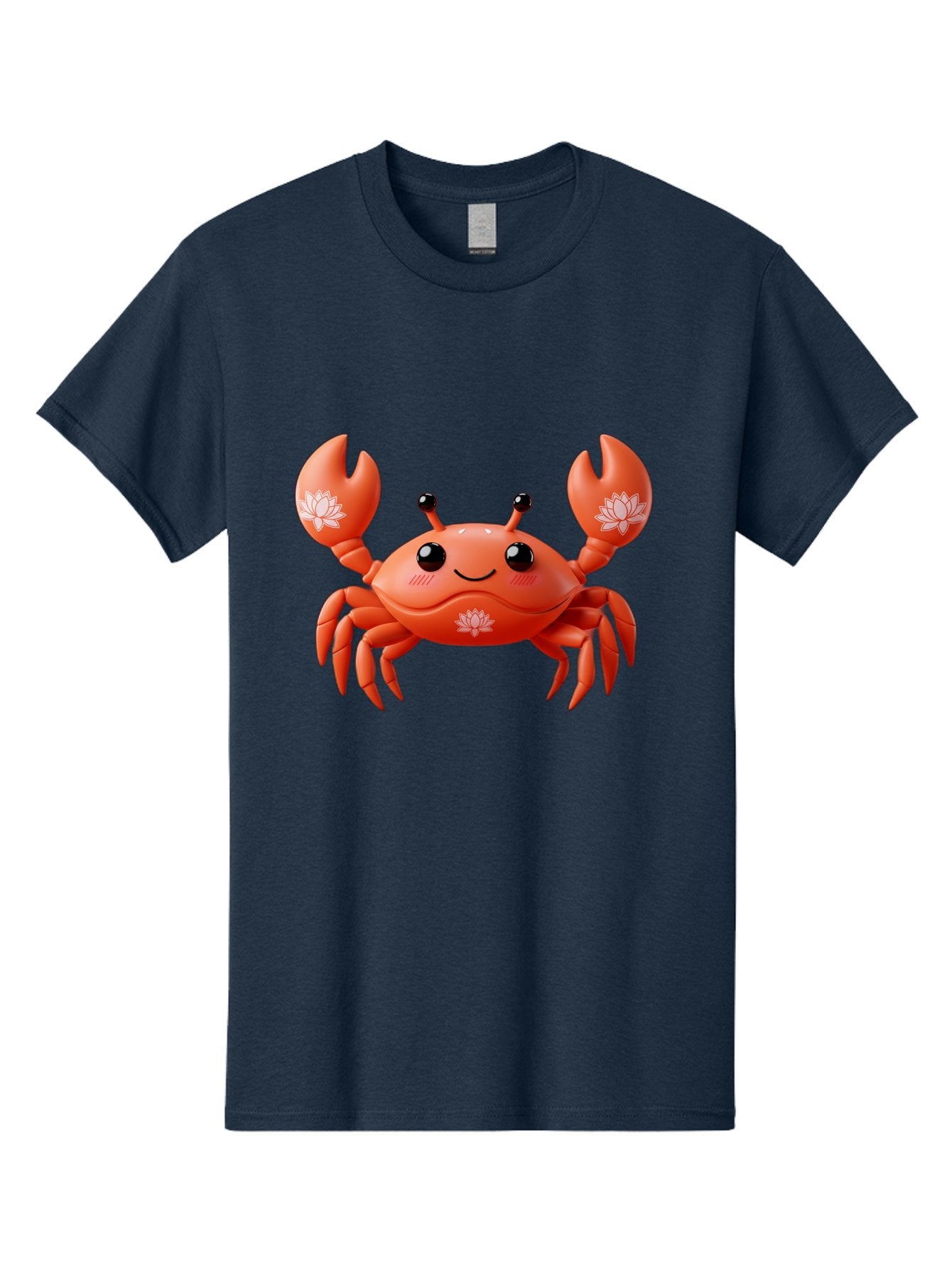 Crab Men'S Graphic Tee, 100% Cotton, Comfortable Casual Summer Wear, Machine Washable, Smiling Crab, Lotus Flower Designs, Cartoon Crustacean, Orange Shellfish, Kawaii Character, Digital Illustration, Sea Creature, Cheerful Animal, Bae167 4