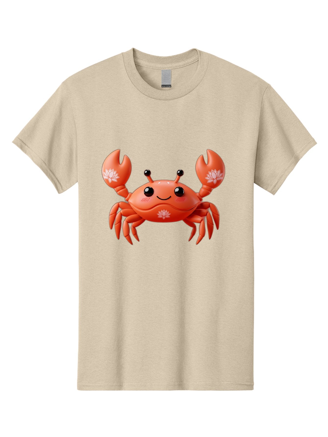 Crab Men'S Graphic Tee, 100% Cotton, Comfortable Casual Summer Wear, Machine Washable, Smiling Crab, Lotus Flower Designs, Cartoon Crustacean, Orange Shellfish, Kawaii Character, Digital Illustration, Sea Creature, Cheerful Animal, Bae167 10