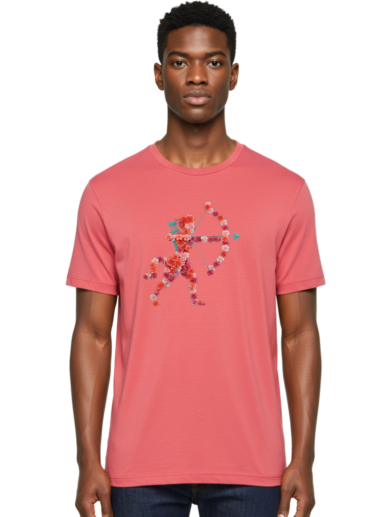 Cupid Men'S Graphic Tee, 100% Cotton, Comfortable Casual Summer Wear, Machine Washable, Cupid Made Of Flowers, Floral Art, Cute Cupid, Flower Power, Love Symbol, Valentine'S Day, Romance, Bow And Arrow, Pink Roses Bae168 27