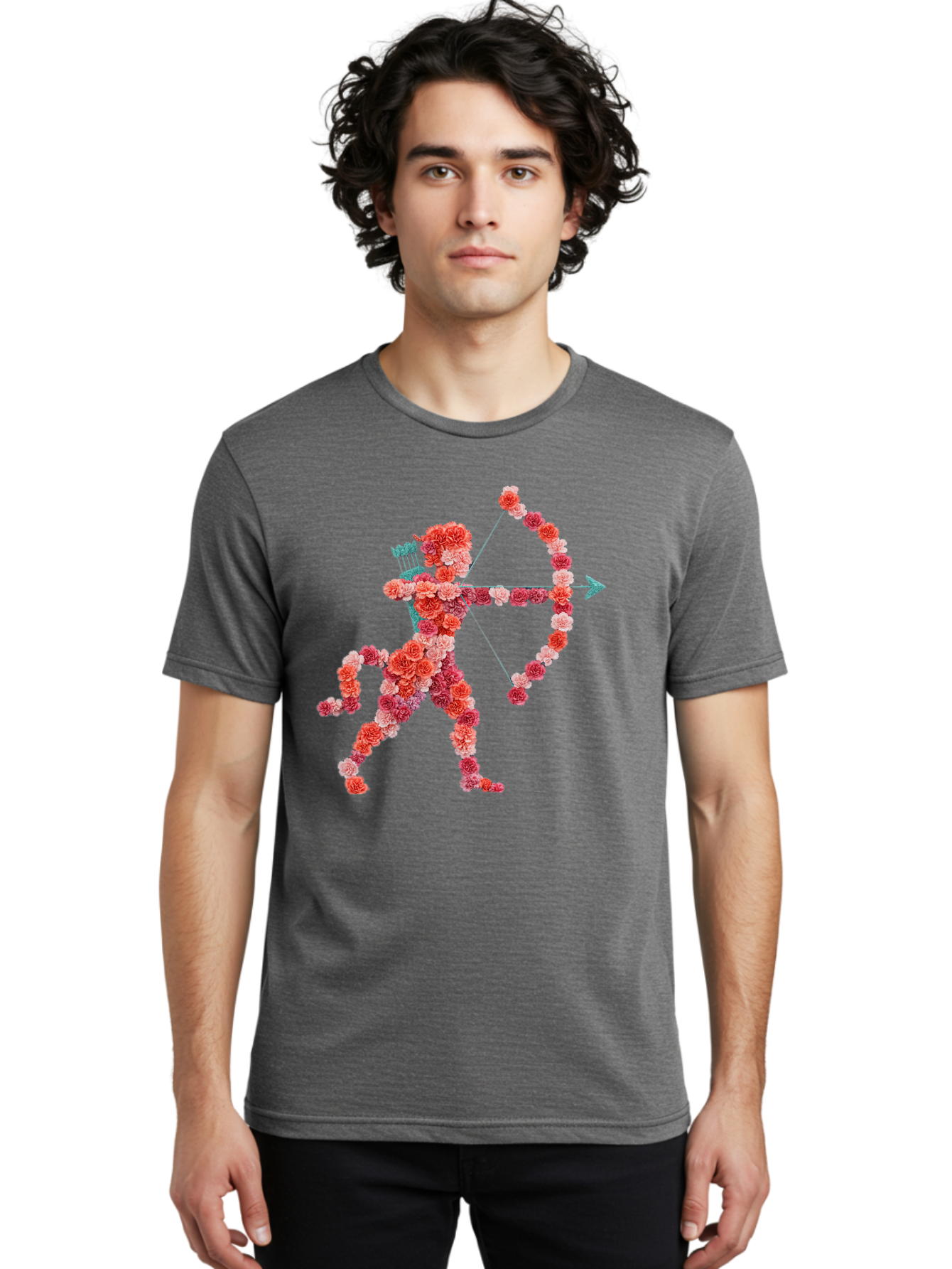 Cupid Men'S Graphic Tee, 100% Cotton, Comfortable Casual Summer Wear, Machine Washable, Cupid Made Of Flowers, Floral Art, Cute Cupid, Flower Power, Love Symbol, Valentine'S Day, Romance, Bow And Arrow, Pink Roses Bae168 21