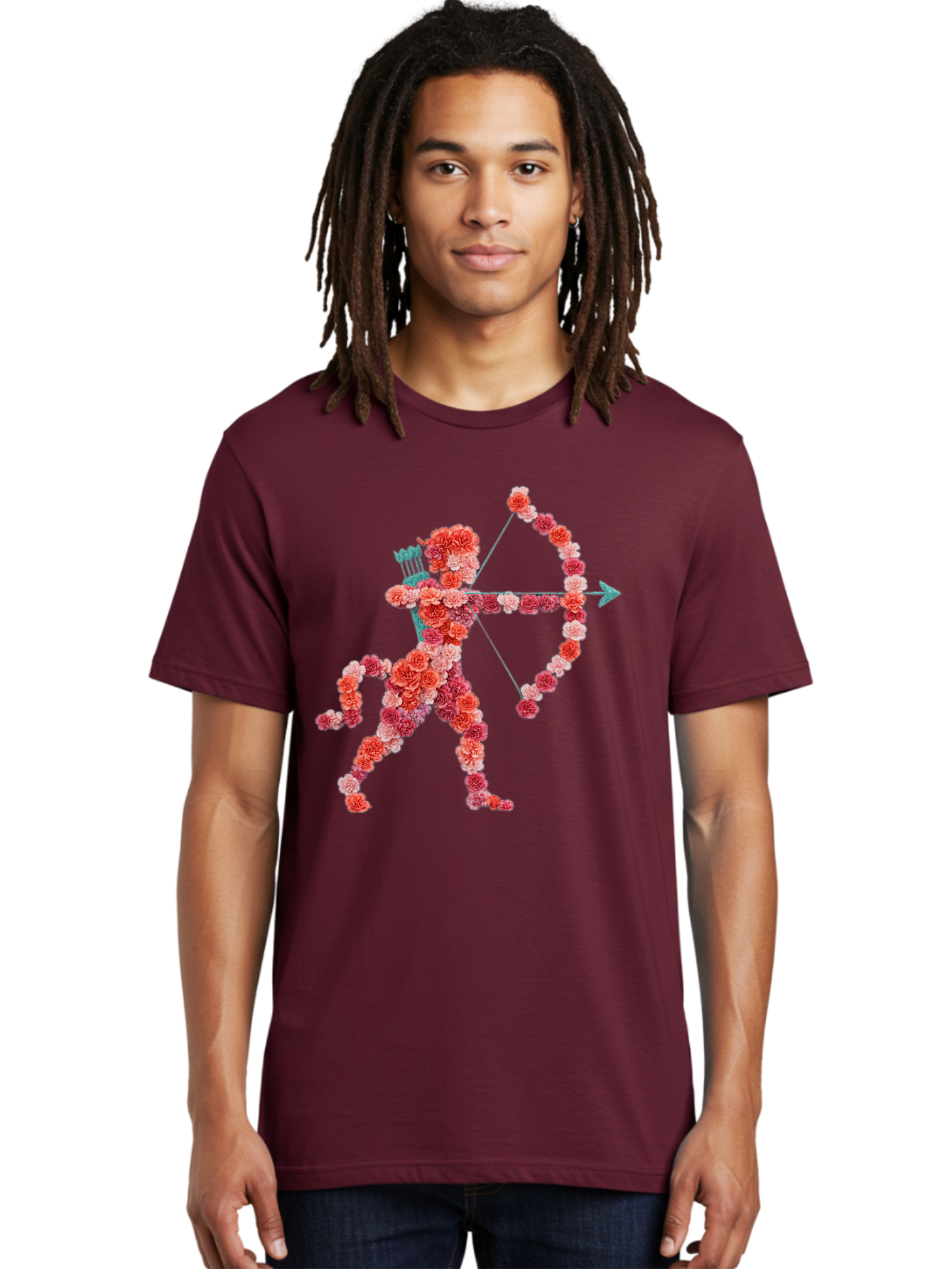 Cupid Men'S Graphic Tee, 100% Cotton, Comfortable Casual Summer Wear, Machine Washable, Cupid Made Of Flowers, Floral Art, Cute Cupid, Flower Power, Love Symbol, Valentine'S Day, Romance, Bow And Arrow, Pink Roses Bae168 30
