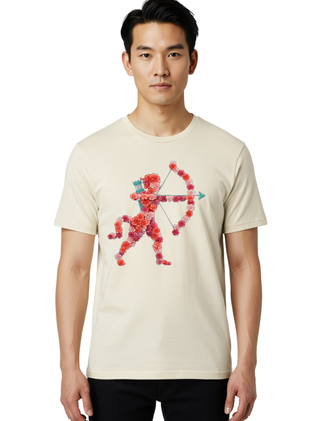 Cupid Men'S Graphic Tee, 100% Cotton, Comfortable Casual Summer Wear, Machine Washable, Cupid Made Of Flowers, Floral Art, Cute Cupid, Flower Power, Love Symbol, Valentine'S Day, Romance, Bow And Arrow, Pink Roses Bae168 23