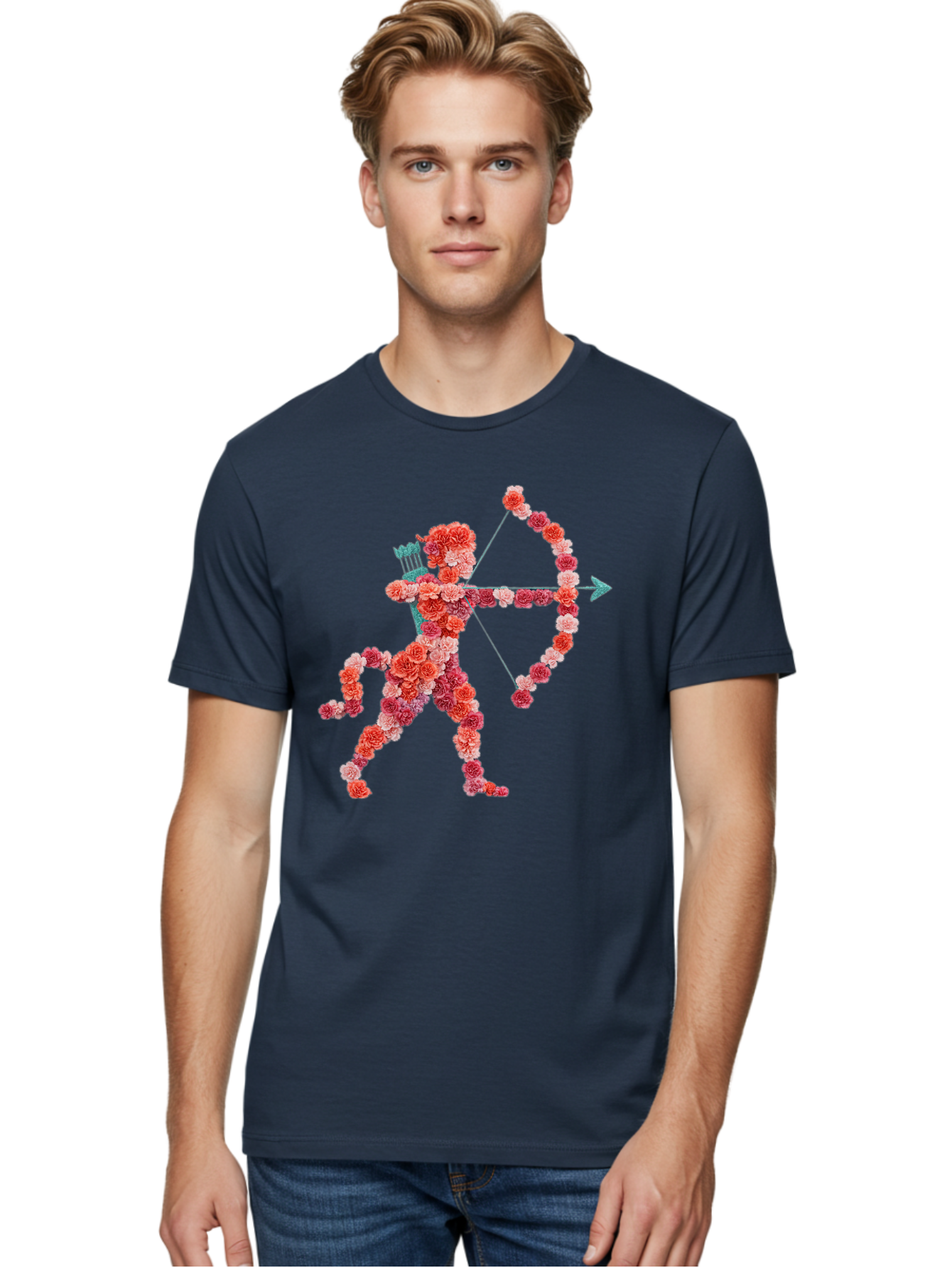 Cupid Men'S Graphic Tee, 100% Cotton, Comfortable Casual Summer Wear, Machine Washable, Cupid Made Of Flowers, Floral Art, Cute Cupid, Flower Power, Love Symbol, Valentine'S Day, Romance, Bow And Arrow, Pink Roses Bae168 17