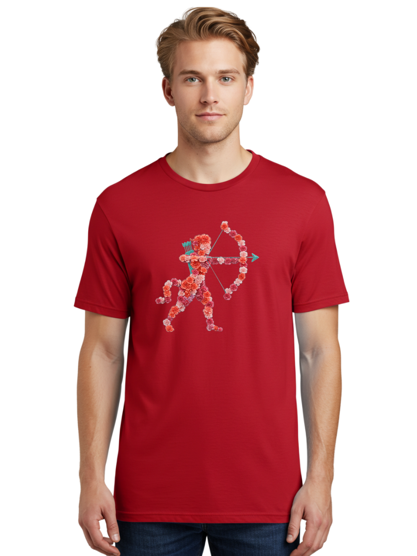 Cupid Men'S Graphic Tee, 100% Cotton, Comfortable Casual Summer Wear, Machine Washable, Cupid Made Of Flowers, Floral Art, Cute Cupid, Flower Power, Love Symbol, Valentine'S Day, Romance, Bow And Arrow, Pink Roses Bae168 19
