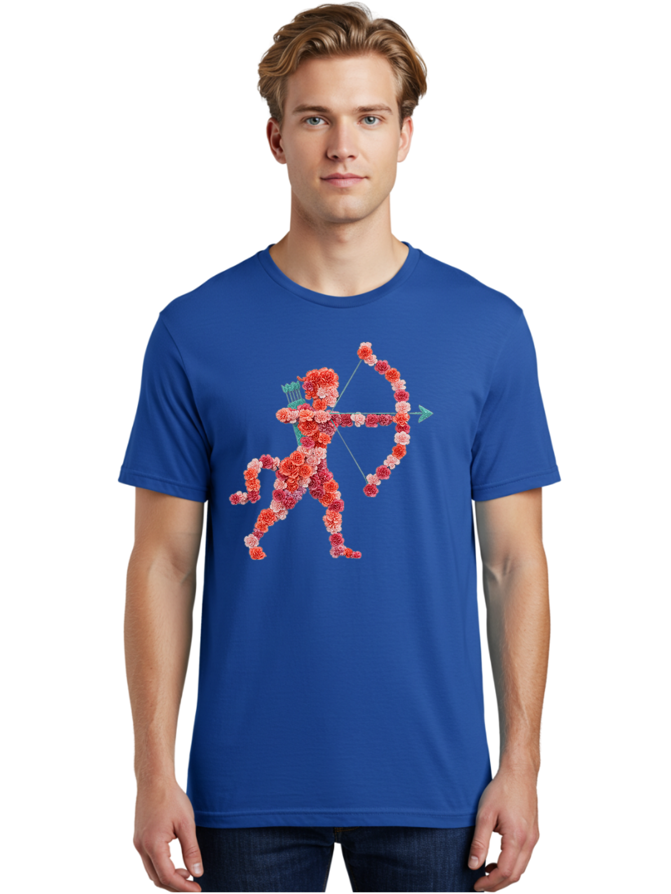 Cupid Men'S Graphic Tee, 100% Cotton, Comfortable Casual Summer Wear, Machine Washable, Cupid Made Of Flowers, Floral Art, Cute Cupid, Flower Power, Love Symbol, Valentine'S Day, Romance, Bow And Arrow, Pink Roses Bae168 24