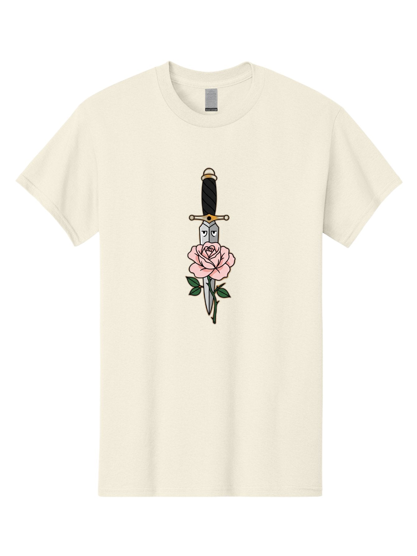 Dagger-And-Rose Men'S Graphic Tee, 100% Cotton, Comfortable Casual Summer Wear, Machine Washable, Dagger Piercing A Rose, Tattoo Art, Floral Design, Sharp Blade, Pink Rose, Gothic Style, Symbolic Imagery, Traditional Tattoo, Bae171 15