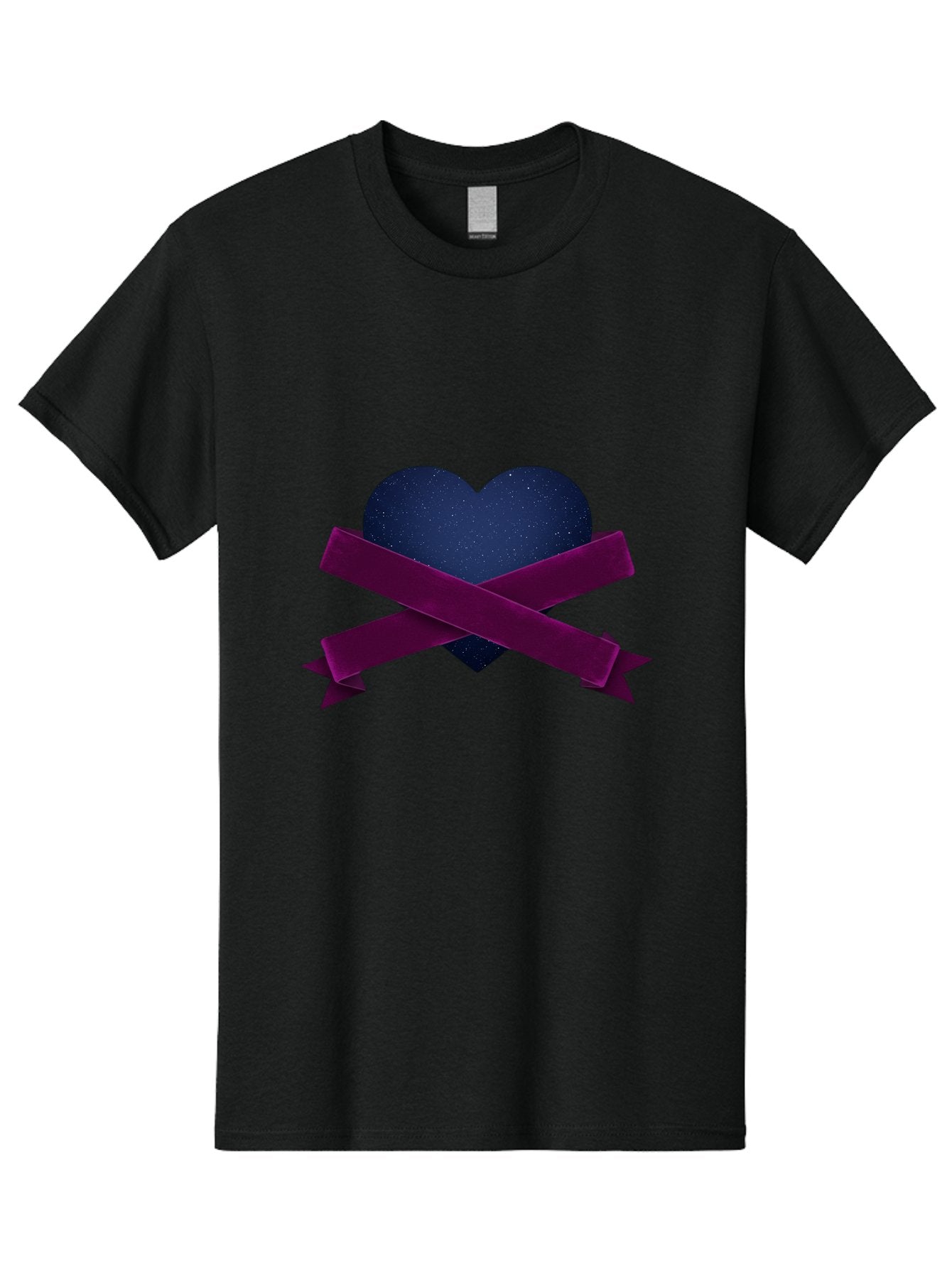 Dark-Heart-With-Ribbon Men'S Graphic Tee, 100% Cotton, Comfortable Casual Summer Wear, Machine Washable, Dark Heart, Purple Ribbon, Heart Shape, Velvet Texture, Symbol Of Love, Mourning Symbol, Grunge Style, Edgy Aesthetic, Dark Romance Bae173 8