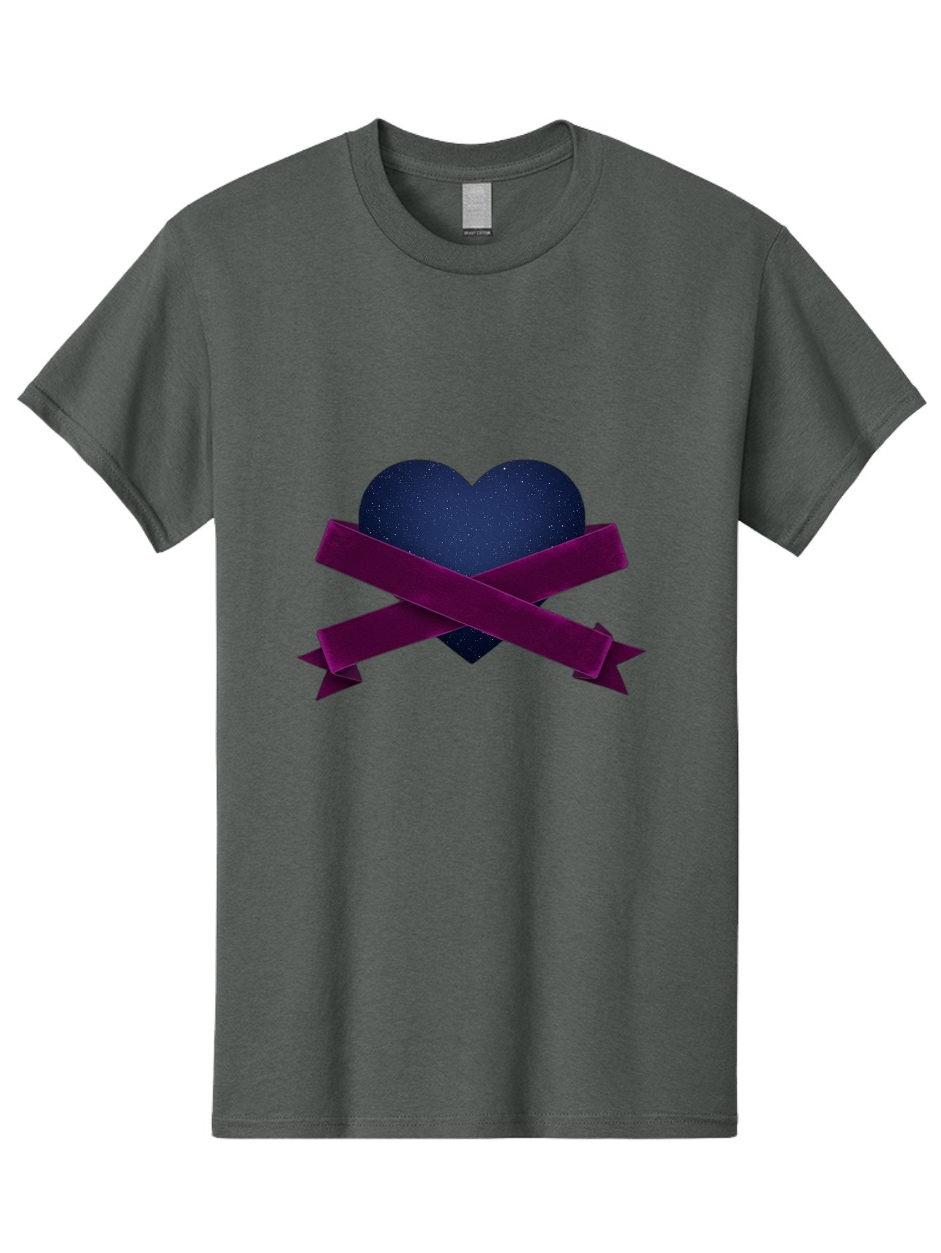 Dark-Heart-With-Ribbon Men'S Graphic Tee, 100% Cotton, Comfortable Casual Summer Wear, Machine Washable, Dark Heart, Purple Ribbon, Heart Shape, Velvet Texture, Symbol Of Love, Mourning Symbol, Grunge Style, Edgy Aesthetic, Dark Romance Bae173 10