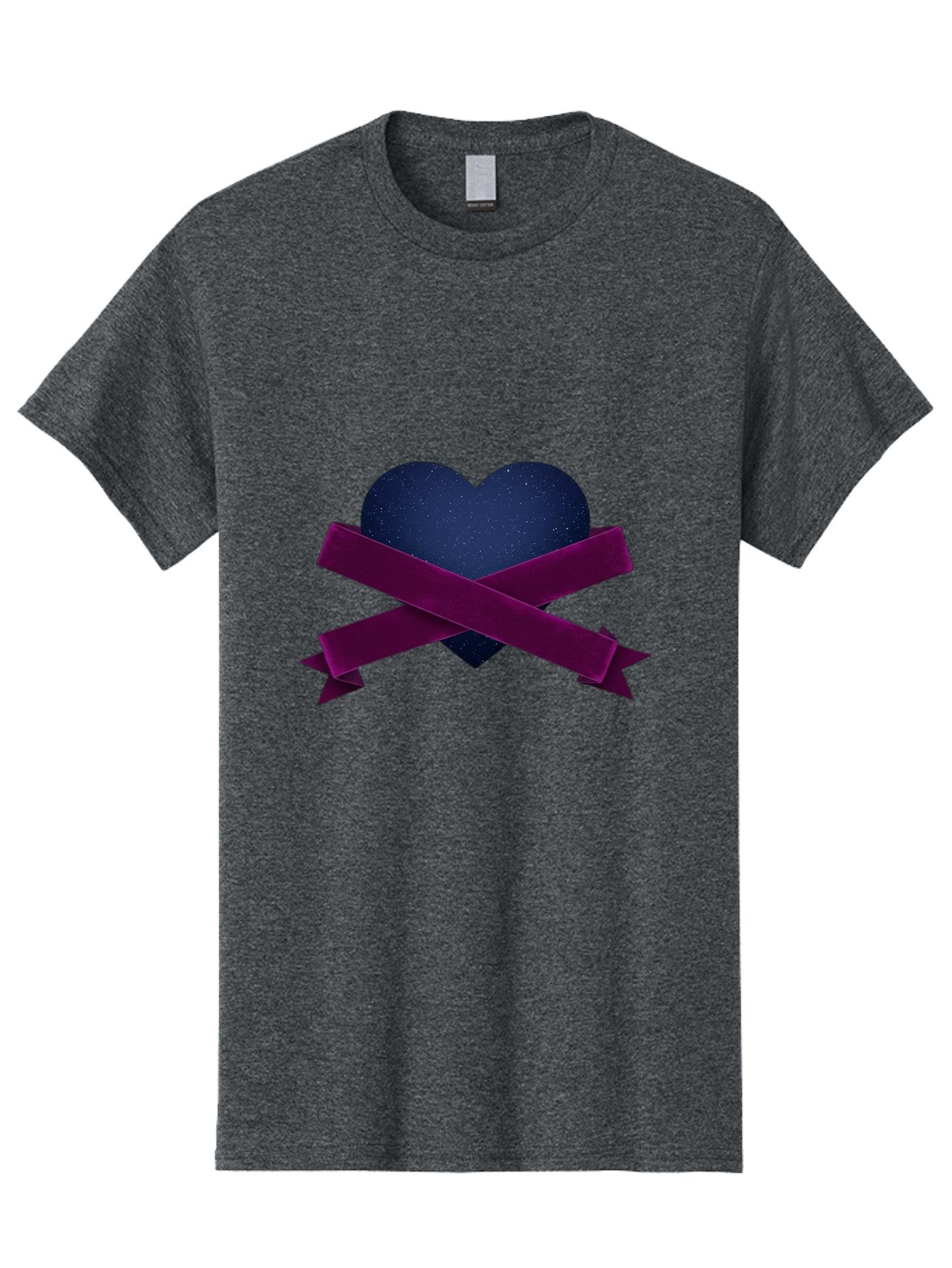 Dark-Heart-With-Ribbon Men'S Graphic Tee, 100% Cotton, Comfortable Casual Summer Wear, Machine Washable, Dark Heart, Purple Ribbon, Heart Shape, Velvet Texture, Symbol Of Love, Mourning Symbol, Grunge Style, Edgy Aesthetic, Dark Romance Bae173 9