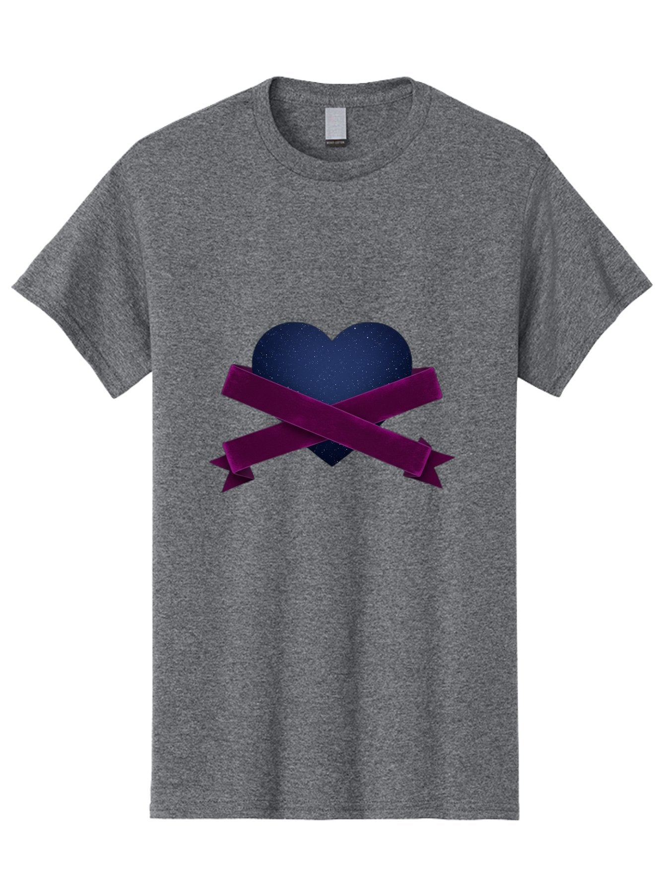 Dark-Heart-With-Ribbon Men'S Graphic Tee, 100% Cotton, Comfortable Casual Summer Wear, Machine Washable, Dark Heart, Purple Ribbon, Heart Shape, Velvet Texture, Symbol Of Love, Mourning Symbol, Grunge Style, Edgy Aesthetic, Dark Romance Bae173 14
