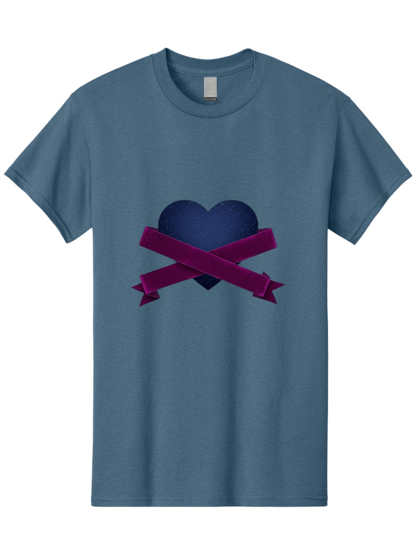 Dark-Heart-With-Ribbon Men'S Graphic Tee, 100% Cotton, Comfortable Casual Summer Wear, Machine Washable, Dark Heart, Purple Ribbon, Heart Shape, Velvet Texture, Symbol Of Love, Mourning Symbol, Grunge Style, Edgy Aesthetic, Dark Romance Bae173 15