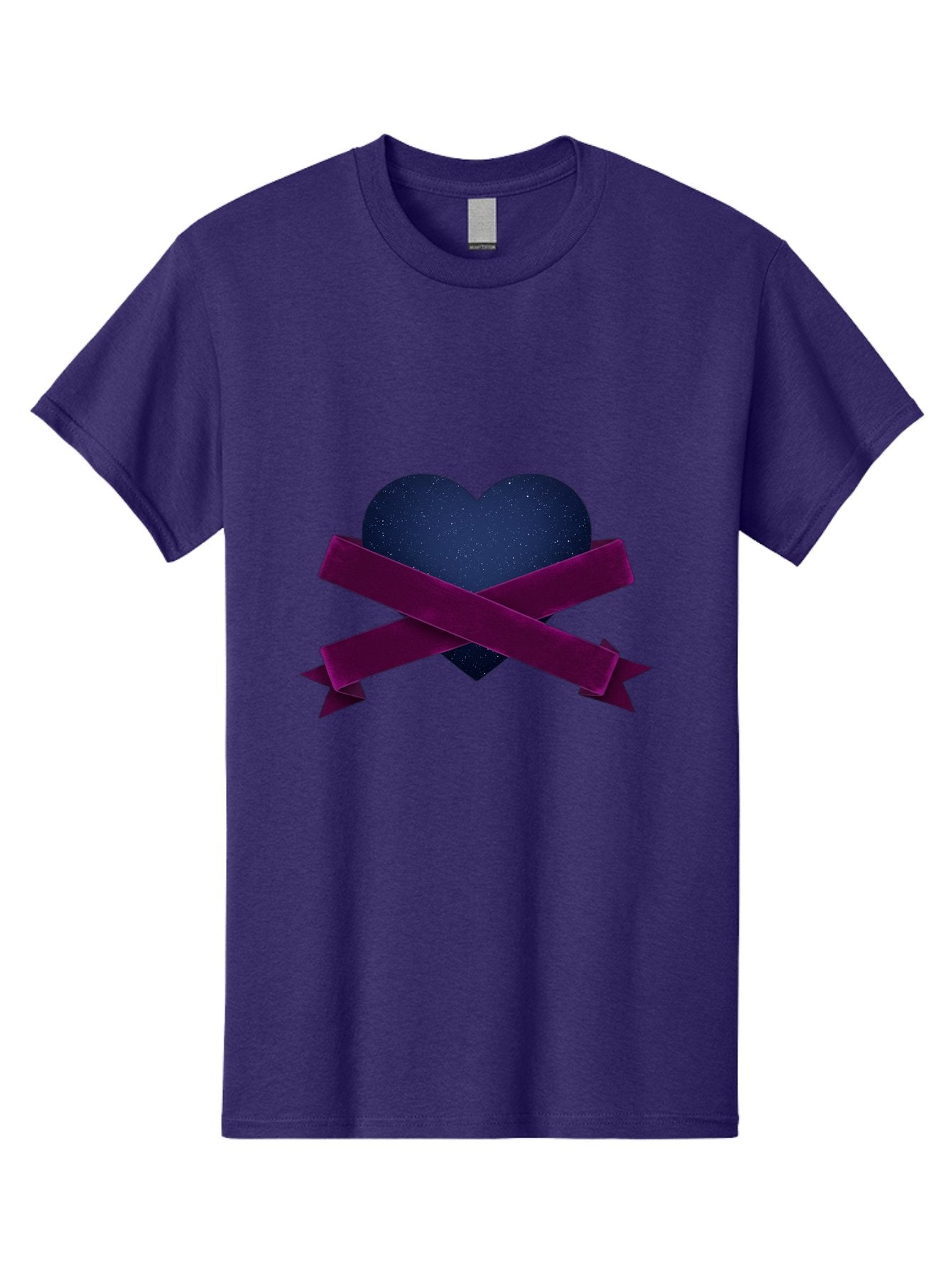 Dark-Heart-With-Ribbon Men'S Graphic Tee, 100% Cotton, Comfortable Casual Summer Wear, Machine Washable, Dark Heart, Purple Ribbon, Heart Shape, Velvet Texture, Symbol Of Love, Mourning Symbol, Grunge Style, Edgy Aesthetic, Dark Romance Bae173 4