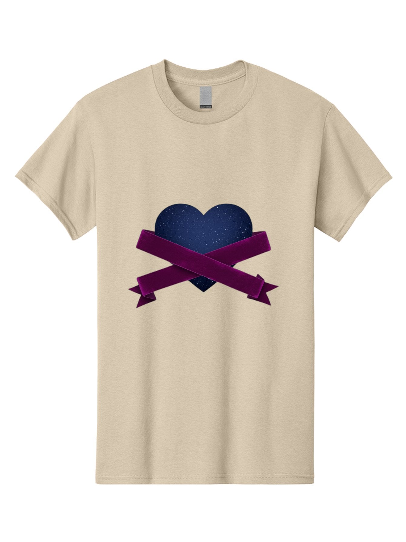 Dark-Heart-With-Ribbon Men'S Graphic Tee, 100% Cotton, Comfortable Casual Summer Wear, Machine Washable, Dark Heart, Purple Ribbon, Heart Shape, Velvet Texture, Symbol Of Love, Mourning Symbol, Grunge Style, Edgy Aesthetic, Dark Romance Bae173 5