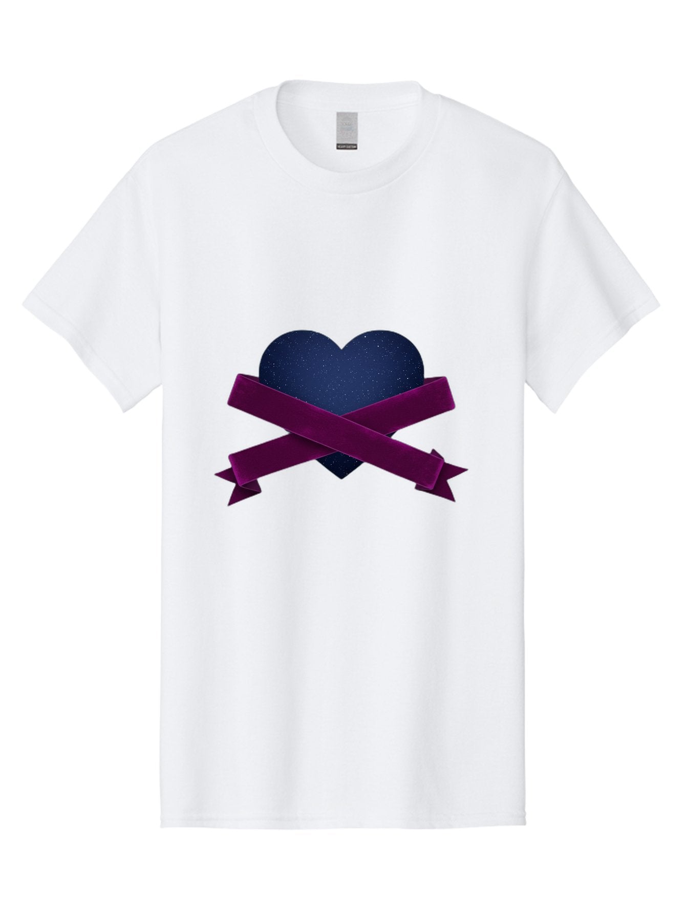 Dark-Heart-With-Ribbon Men'S Graphic Tee, 100% Cotton, Comfortable Casual Summer Wear, Machine Washable, Dark Heart, Purple Ribbon, Heart Shape, Velvet Texture, Symbol Of Love, Mourning Symbol, Grunge Style, Edgy Aesthetic, Dark Romance Bae173 12