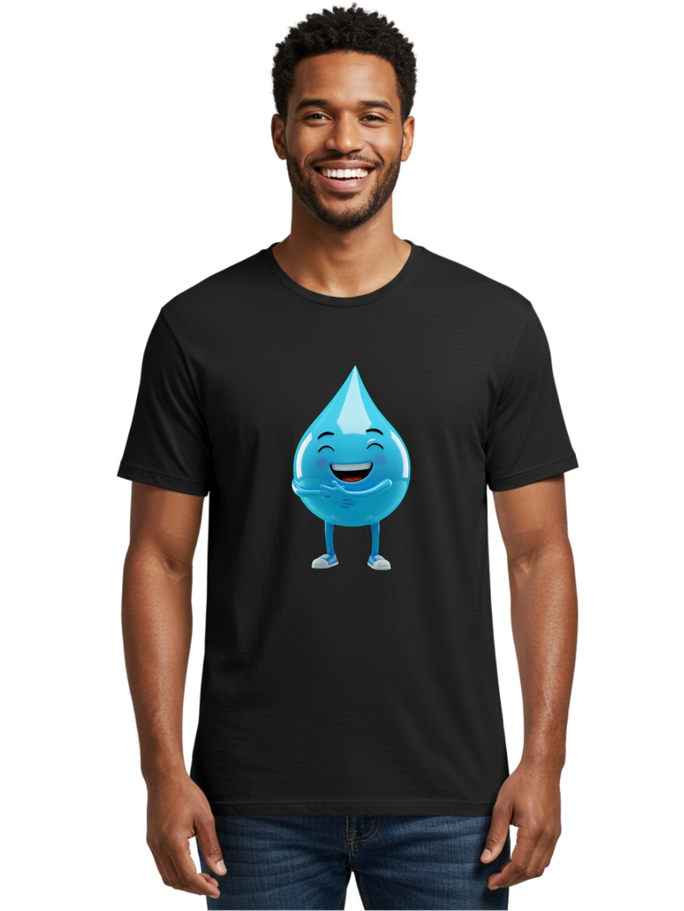 Droplet-Character Men'S Graphic Tee, 100% Cotton, Comfortable Casual Summer Wear, Machine Washable, Water Droplet Character, Happy Face, Smiling Water Drop, Blue Water, Water Conservation, Hydration, Winking Character, Playful Graphic, Bae175 20