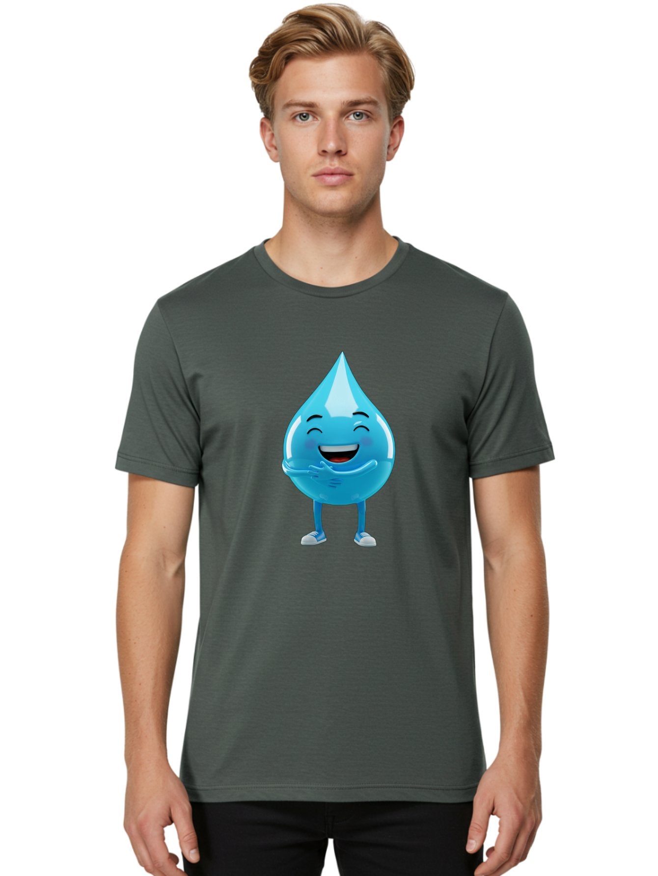 Droplet-Character Men'S Graphic Tee, 100% Cotton, Comfortable Casual Summer Wear, Machine Washable, Water Droplet Character, Happy Face, Smiling Water Drop, Blue Water, Water Conservation, Hydration, Winking Character, Playful Graphic, Bae175 29