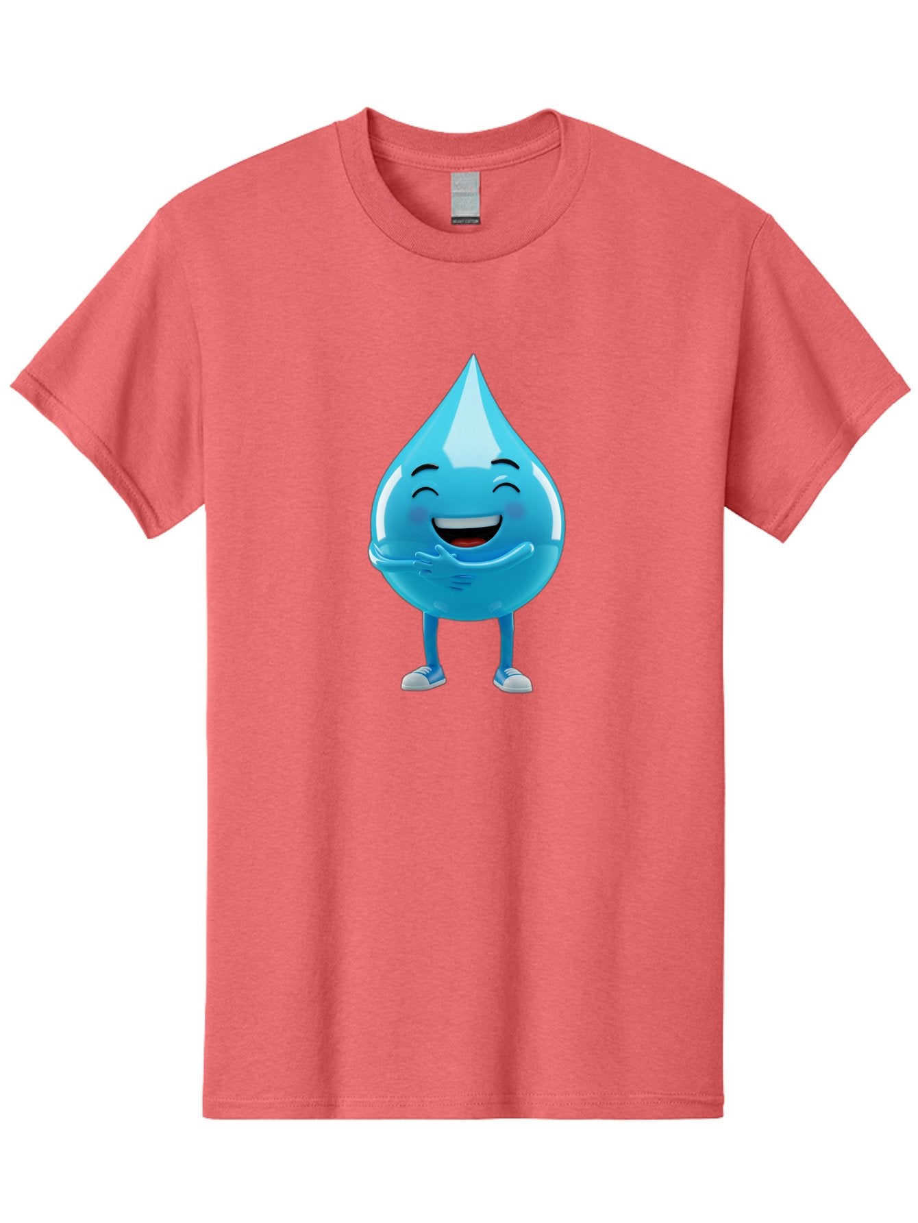Droplet-Character Men'S Graphic Tee, 100% Cotton, Comfortable Casual Summer Wear, Machine Washable, Water Droplet Character, Happy Face, Smiling Water Drop, Blue Water, Water Conservation, Hydration, Winking Character, Playful Graphic, Bae175 3
