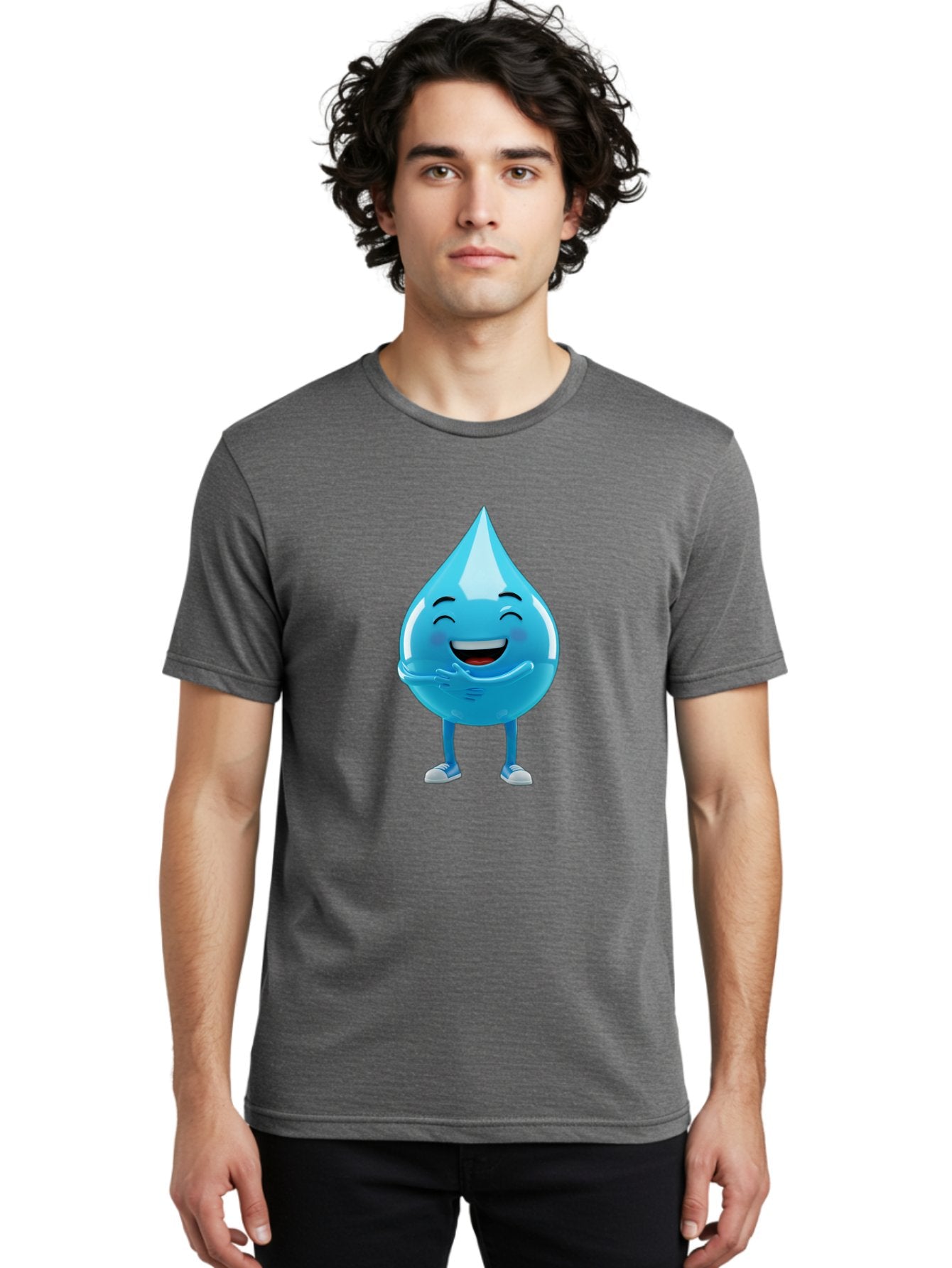 Droplet-Character Men'S Graphic Tee, 100% Cotton, Comfortable Casual Summer Wear, Machine Washable, Water Droplet Character, Happy Face, Smiling Water Drop, Blue Water, Water Conservation, Hydration, Winking Character, Playful Graphic, Bae175 17