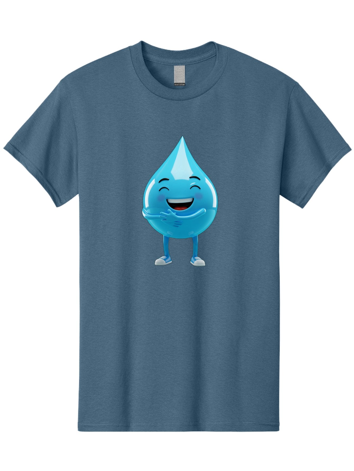 Droplet-Character Men'S Graphic Tee, 100% Cotton, Comfortable Casual Summer Wear, Machine Washable, Water Droplet Character, Happy Face, Smiling Water Drop, Blue Water, Water Conservation, Hydration, Winking Character, Playful Graphic, Bae175 12