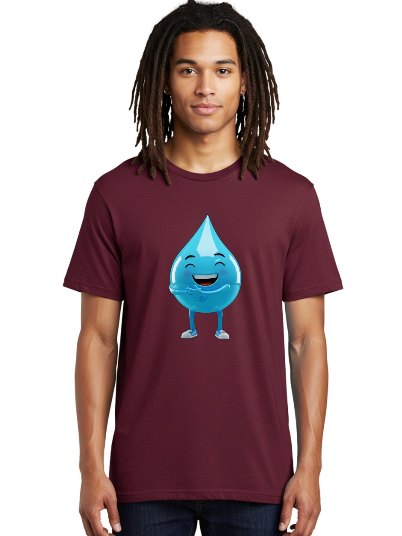 Droplet-Character Men'S Graphic Tee, 100% Cotton, Comfortable Casual Summer Wear, Machine Washable, Water Droplet Character, Happy Face, Smiling Water Drop, Blue Water, Water Conservation, Hydration, Winking Character, Playful Graphic, Bae175 25