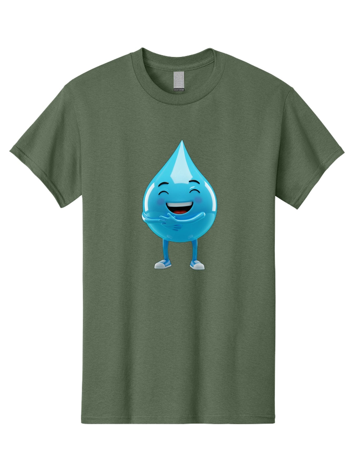 Droplet-Character Men'S Graphic Tee, 100% Cotton, Comfortable Casual Summer Wear, Machine Washable, Water Droplet Character, Happy Face, Smiling Water Drop, Blue Water, Water Conservation, Hydration, Winking Character, Playful Graphic, Bae175