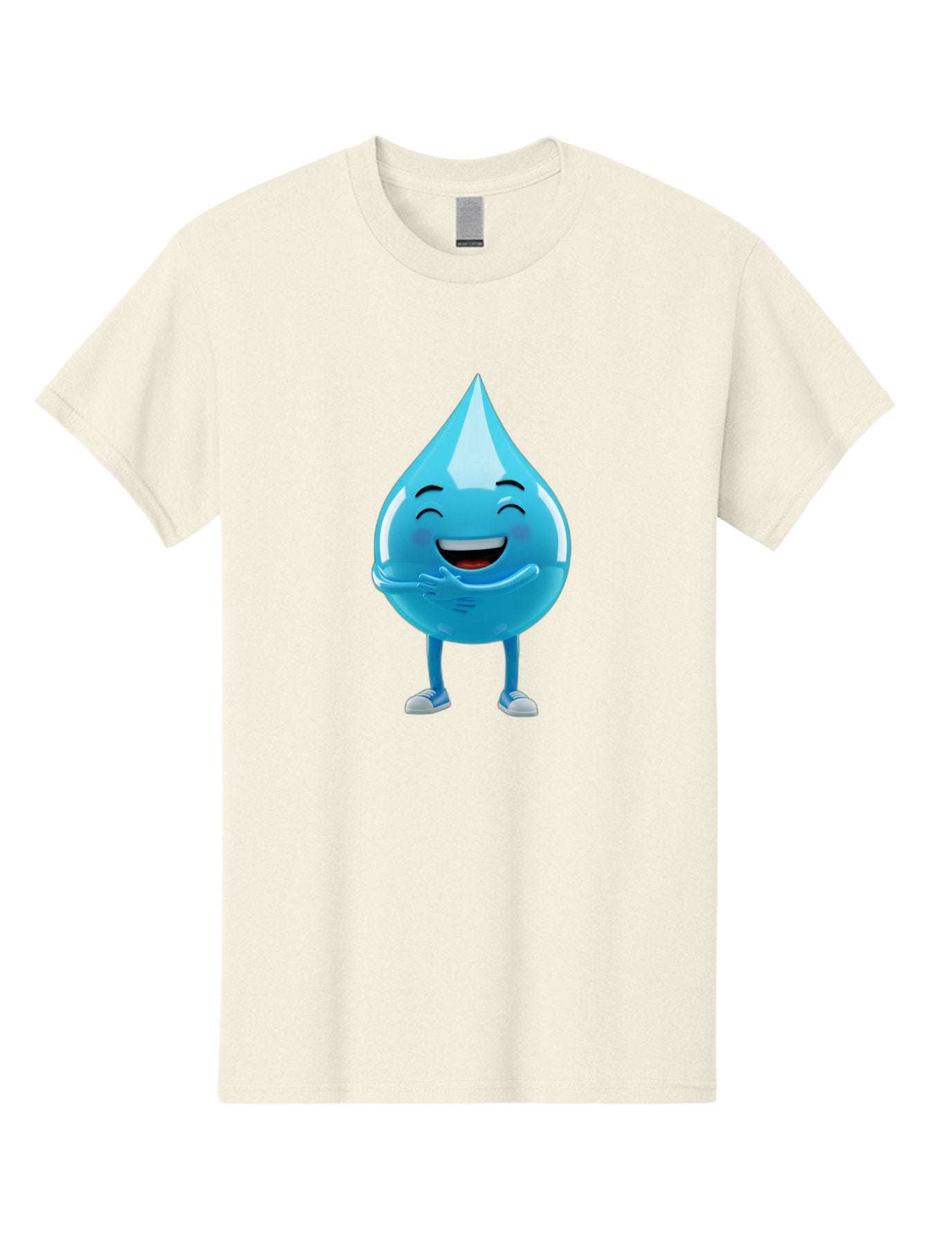 Droplet-Character Men'S Graphic Tee, 100% Cotton, Comfortable Casual Summer Wear, Machine Washable, Water Droplet Character, Happy Face, Smiling Water Drop, Blue Water, Water Conservation, Hydration, Winking Character, Playful Graphic, Bae175