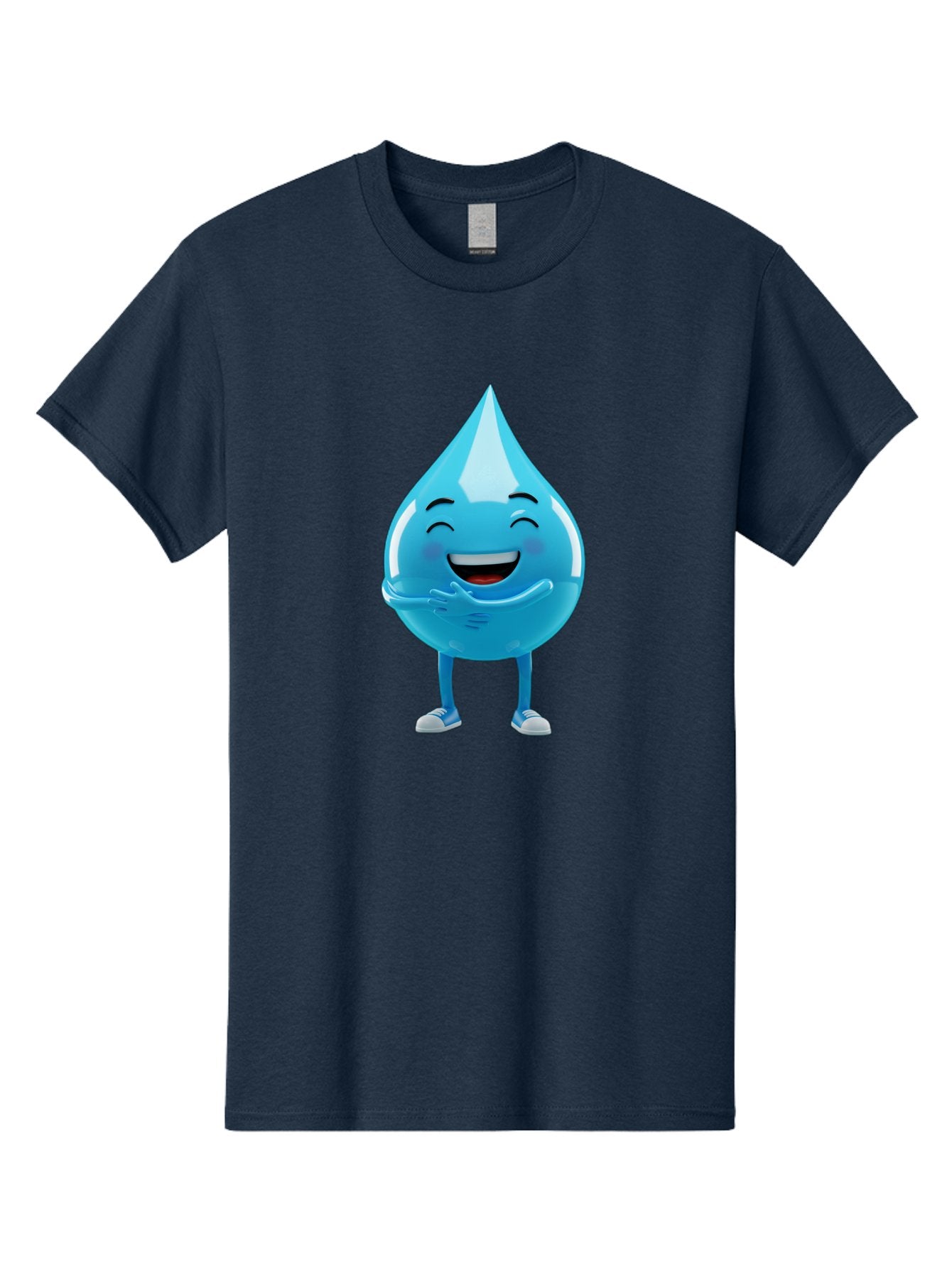 Droplet-Character Men'S Graphic Tee, 100% Cotton, Comfortable Casual Summer Wear, Machine Washable, Water Droplet Character, Happy Face, Smiling Water Drop, Blue Water, Water Conservation, Hydration, Winking Character, Playful Graphic, Bae175 4